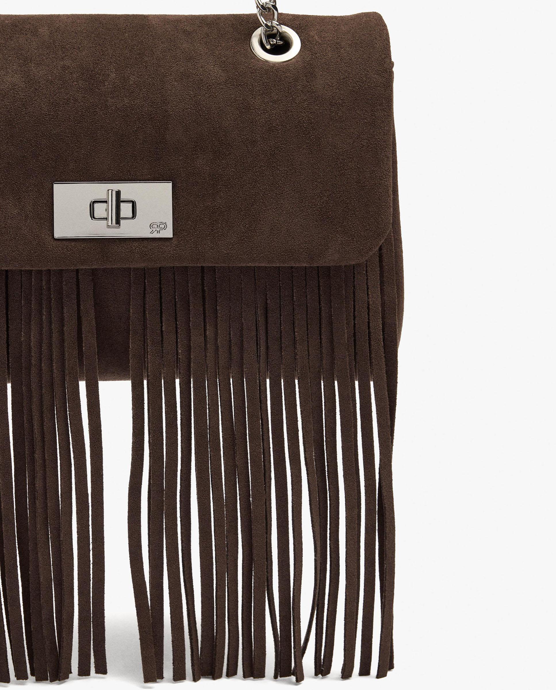 Bolso de hombro con solapa y flecos decorativos con cierre imantado - Parfois - Marrón oscuro Marrón oscuro-3