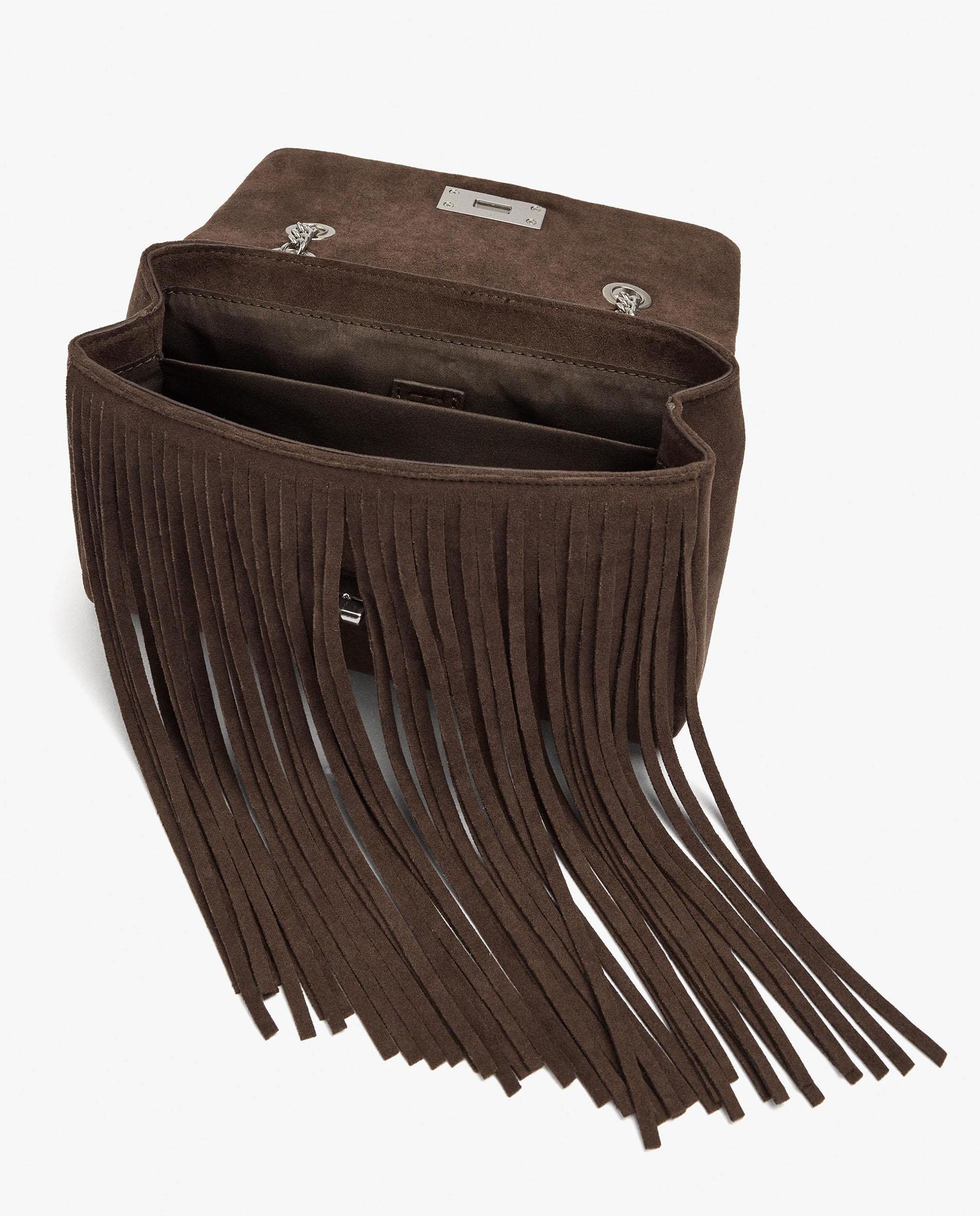 Bolso de hombro con solapa y flecos decorativos con cierre imantado - Parfois - Marrón oscuro Marrón oscuro-5