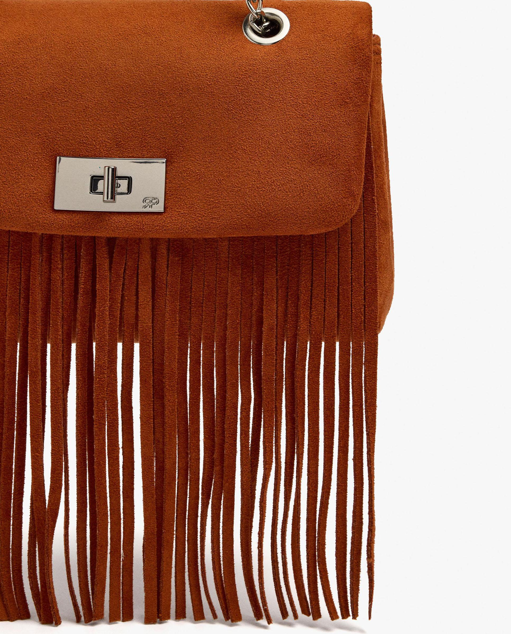 Bolso de hombro con flecos y cierre imantado en liso - Parfois - Naranja Naranja-3
