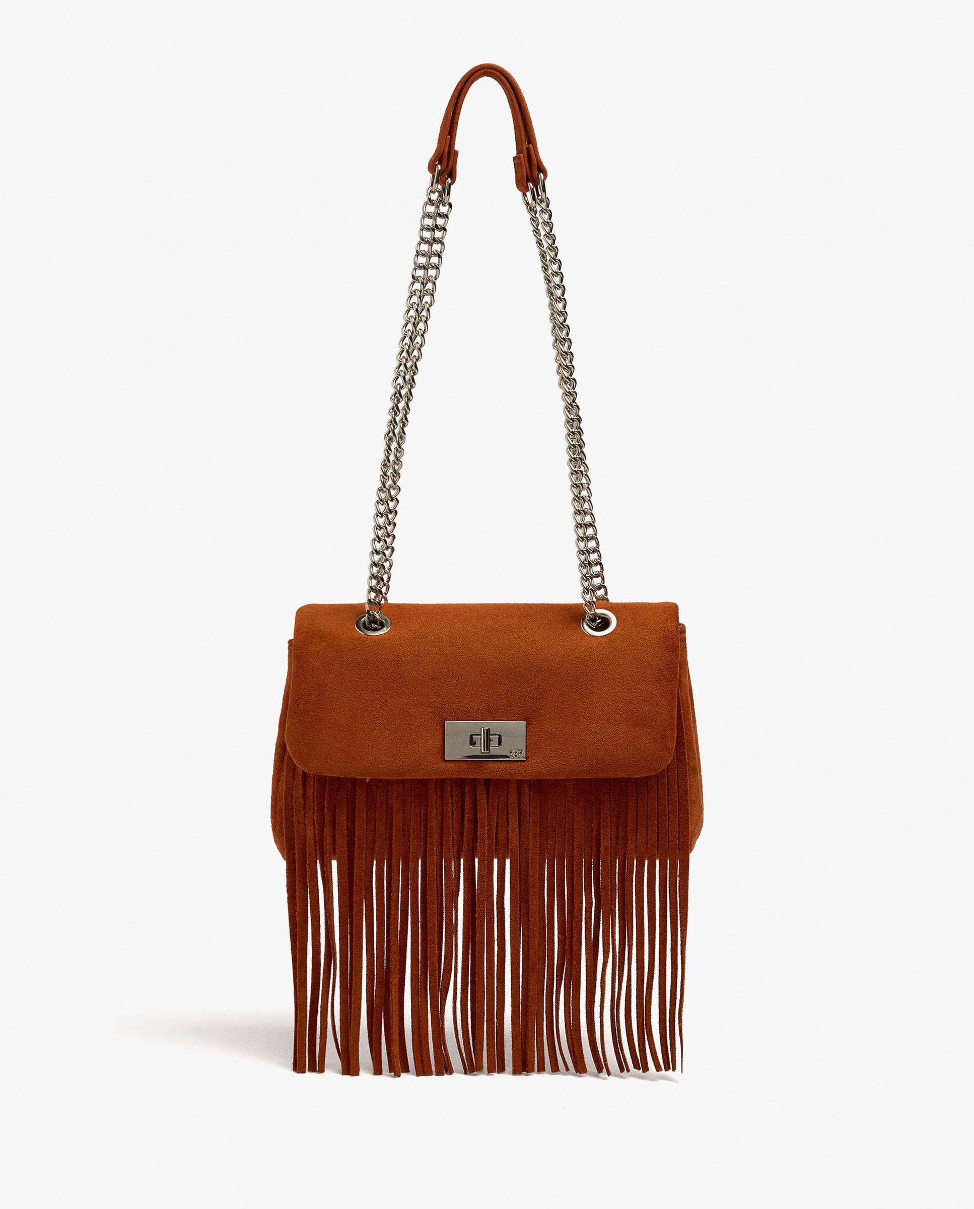 Bolso de hombro con flecos y cierre imantado en liso - Parfois - Naranja Naranja-5
