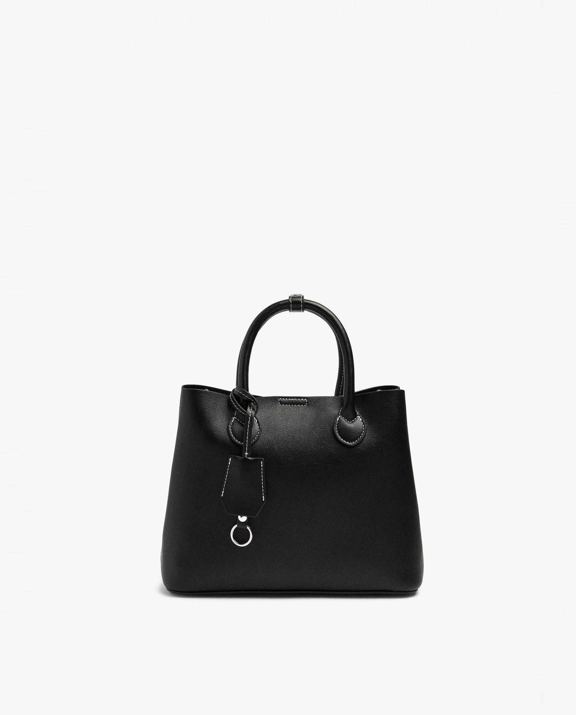 Bolso de mano estilo tote convertible a bandolera con cierre imantado en liso - Parfois - Negro Negro-1