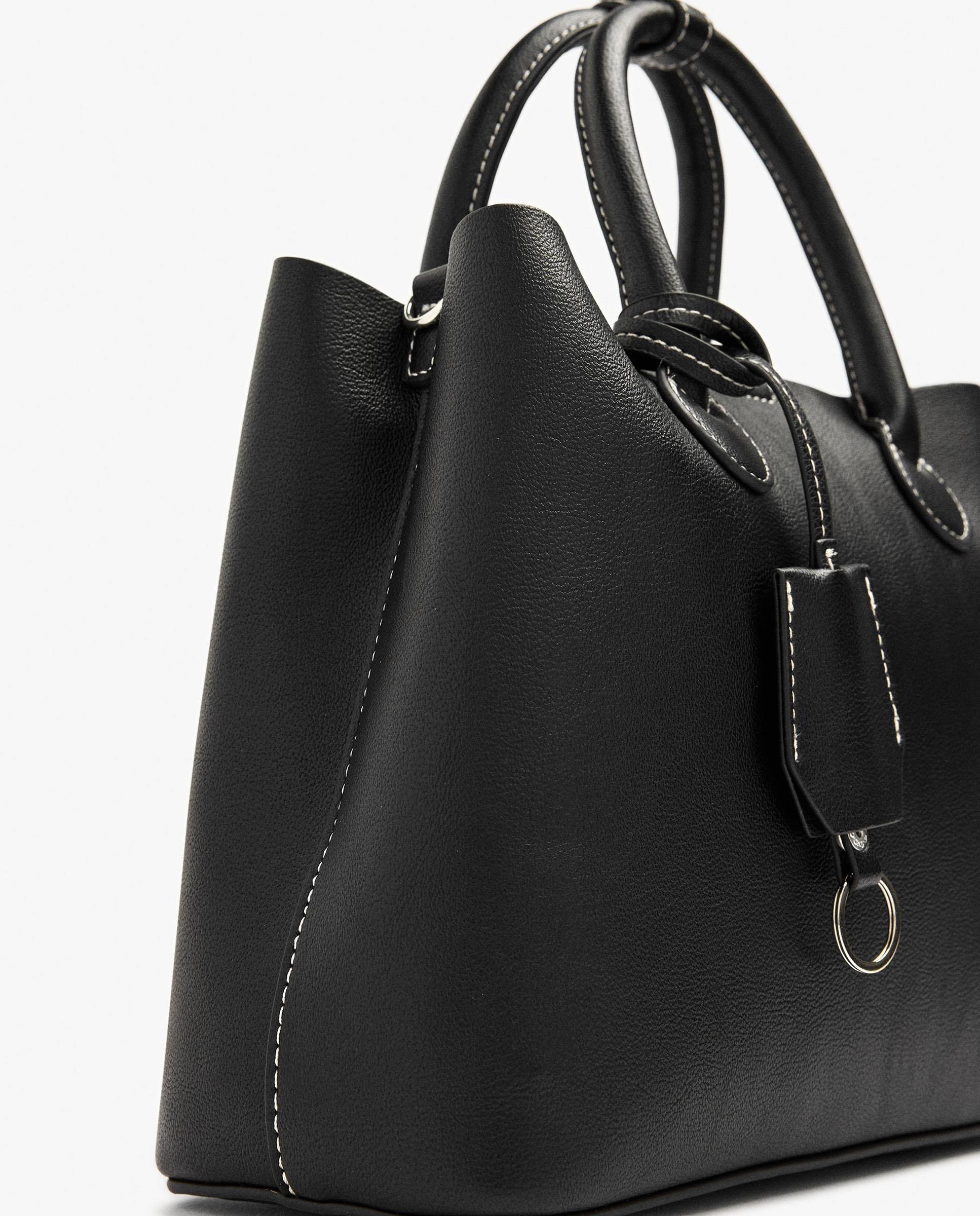 Bolso de mano estilo tote convertible a bandolera con cierre imantado en liso - Parfois - Negro Negro-3