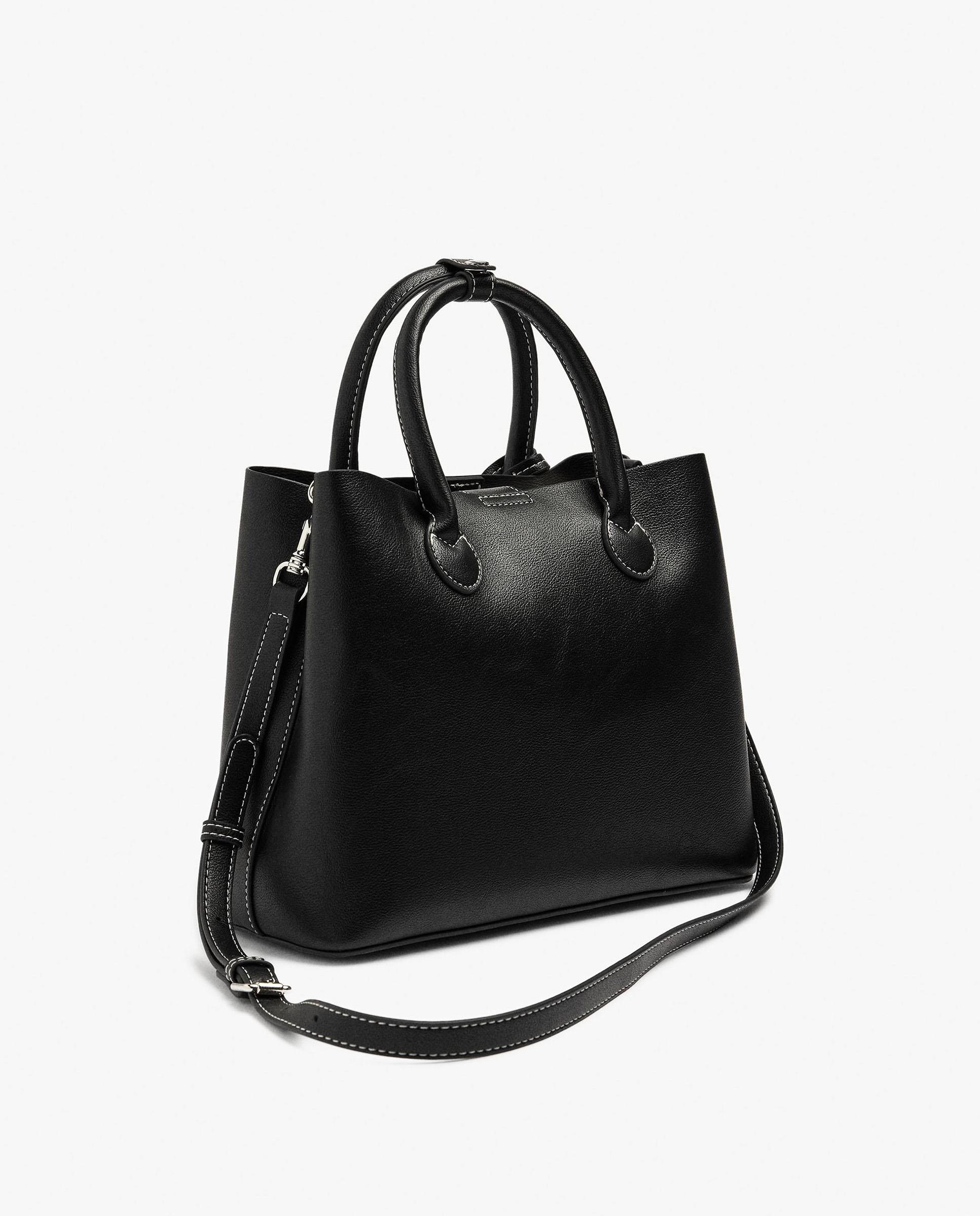 Bolso de mano estilo tote convertible a bandolera con cierre imantado en liso - Parfois - Negro Negro-4