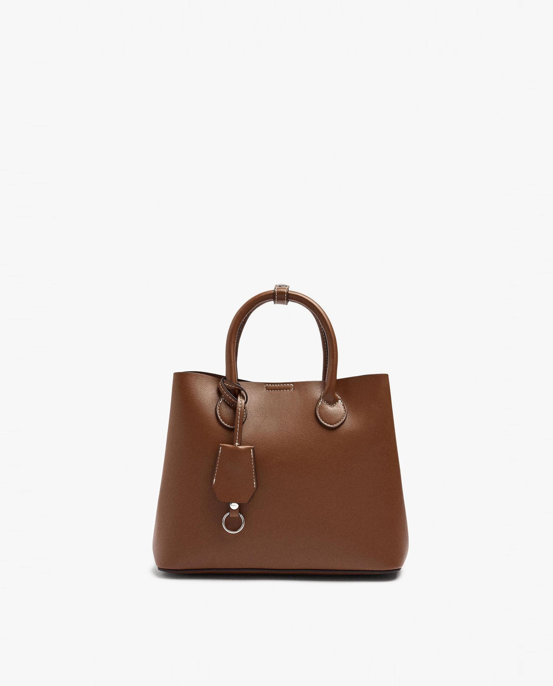 Bolso de mano estilo tote convertible a bandolera con cierre imantado en liso - Parfois - Camel Camel-1