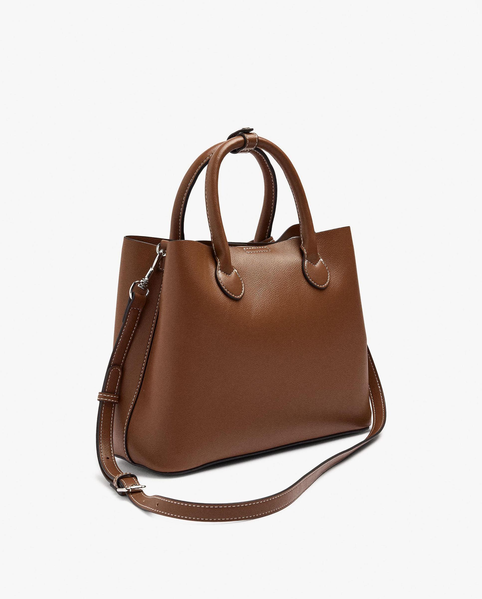 Bolso de mano estilo tote convertible a bandolera con cierre imantado en liso - Parfois - Camel Camel-4