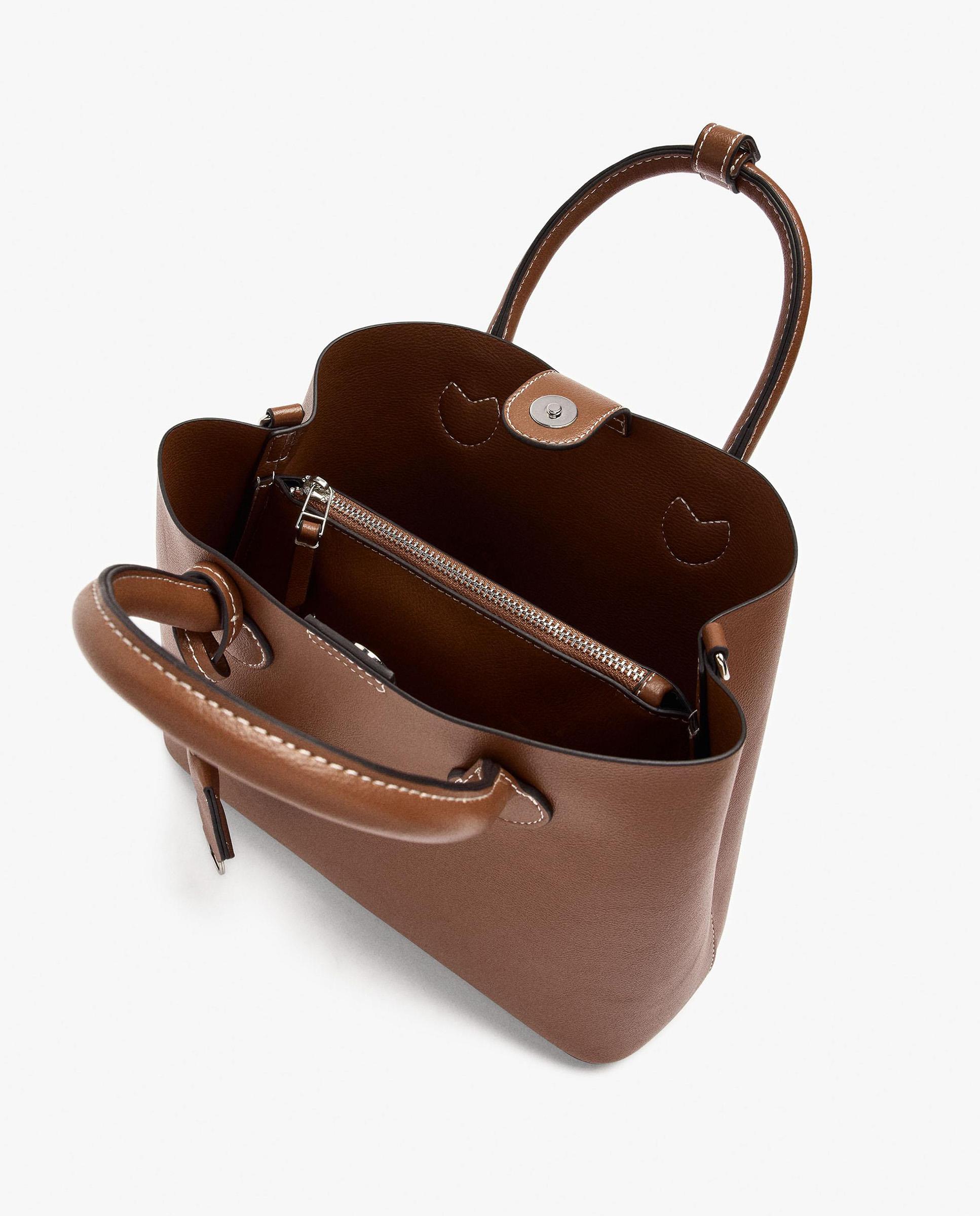 Bolso de mano estilo tote convertible a bandolera con cierre imantado en liso - Parfois - Camel Camel-5