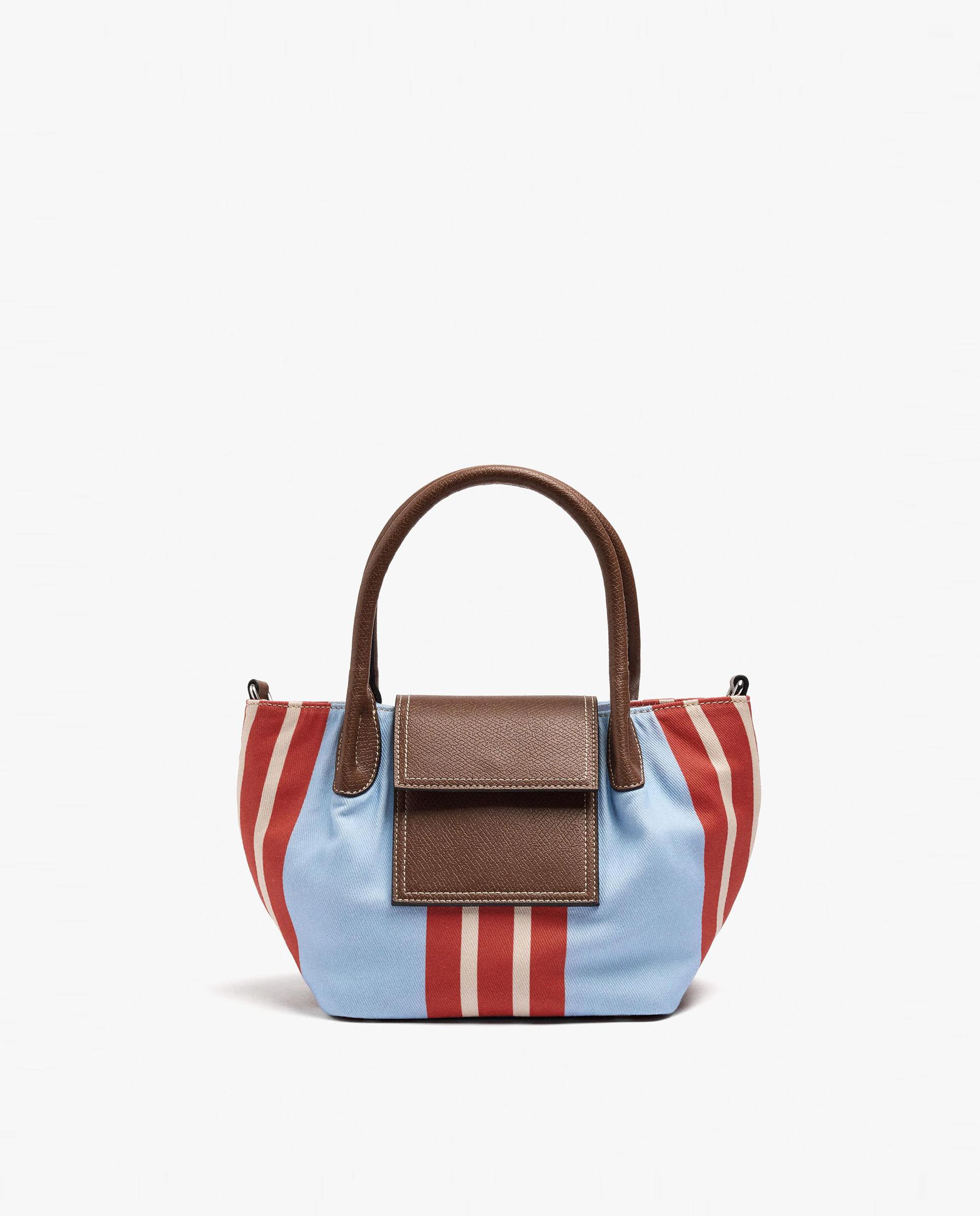 Bolso de mano estilo tote convertible a bandolera con cierre imantado y estampado de rayas - Parfois - Azul Azul-1