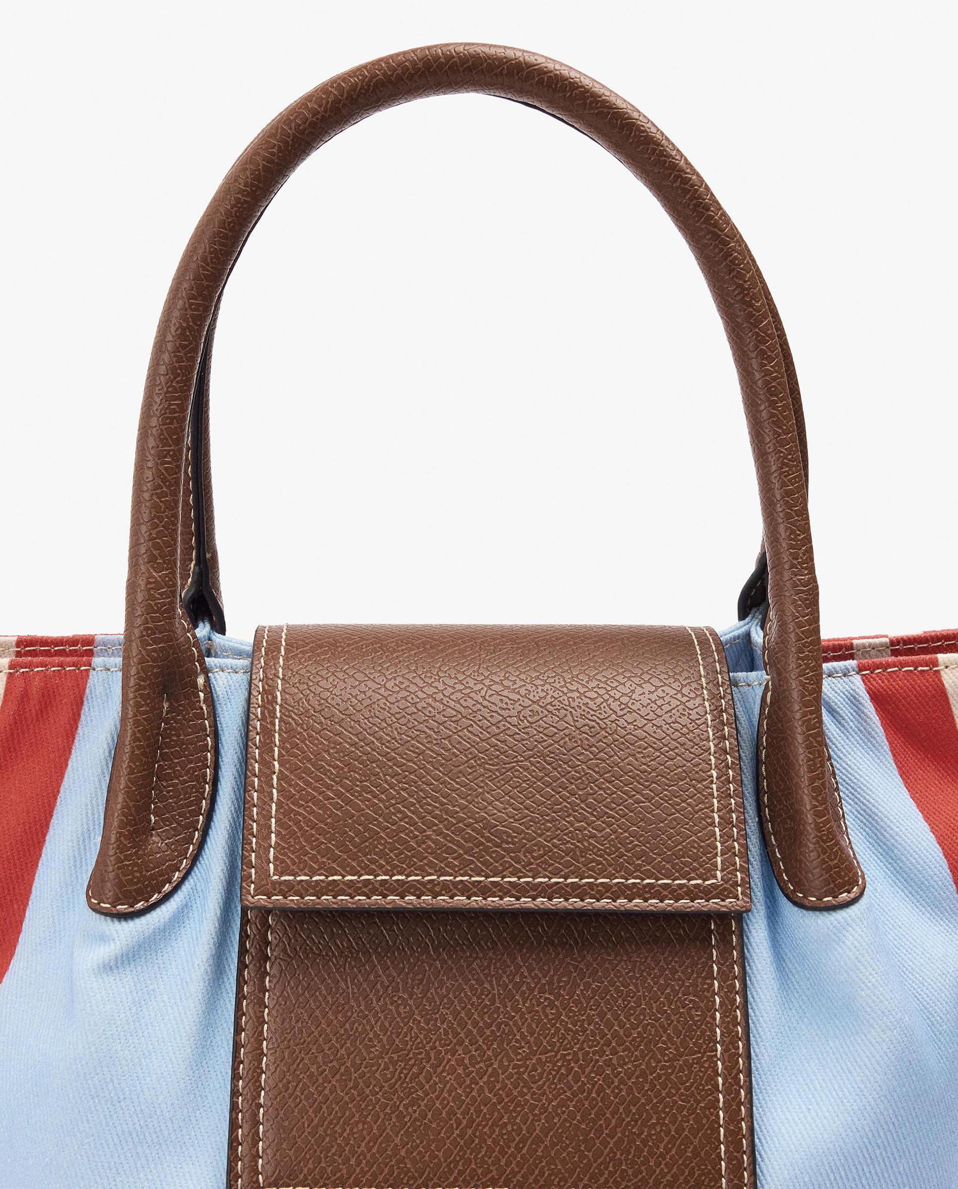 Bolso de mano estilo tote convertible a bandolera con cierre imantado y estampado de rayas - Parfois - Azul Azul-3