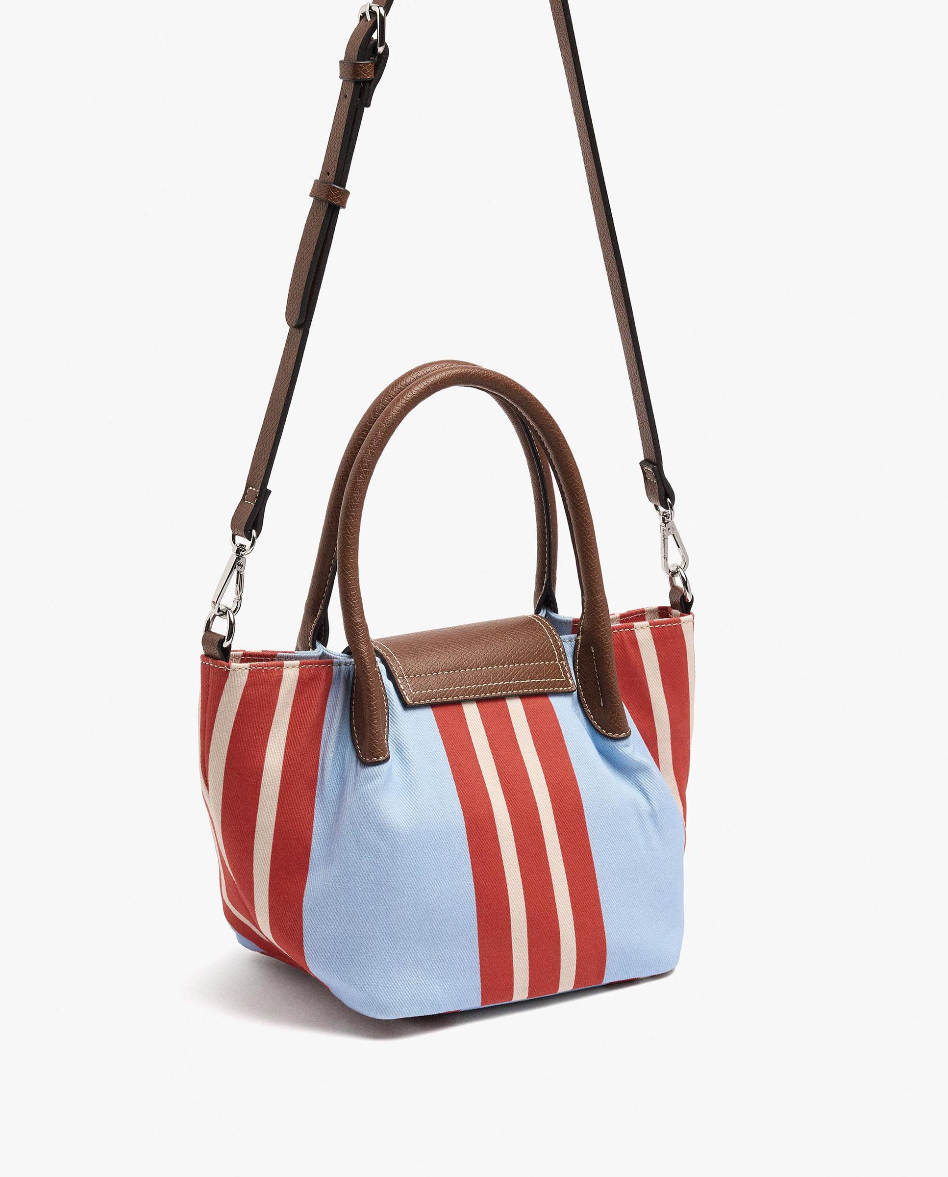 Bolso de mano estilo tote convertible a bandolera con cierre imantado y estampado de rayas - Parfois - Azul Azul-2