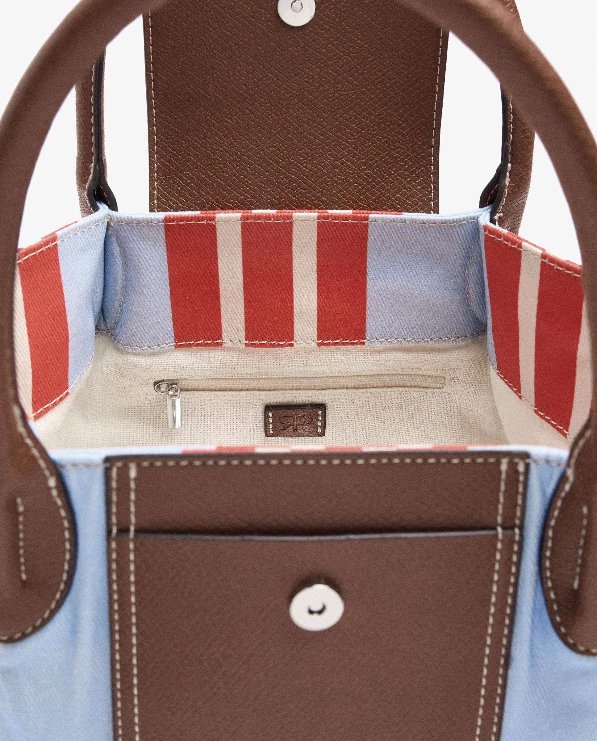 Bolso de mano estilo tote convertible a bandolera con cierre imantado y estampado de rayas - Parfois - Azul Azul-4