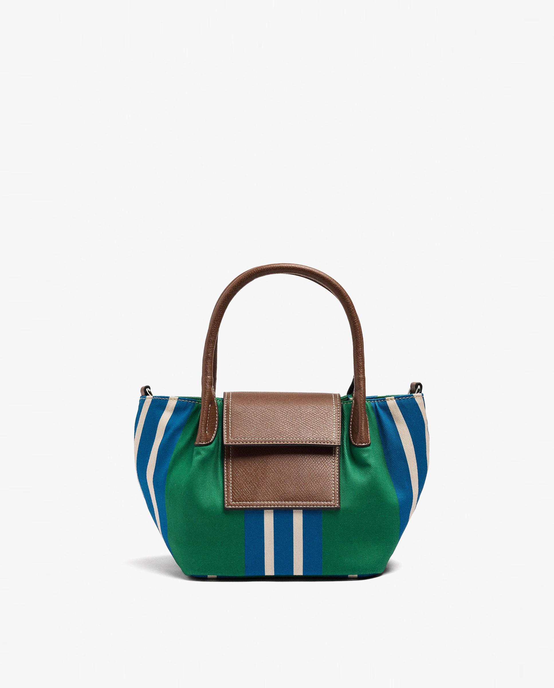 Bolso de mano estilo tote convertible a bandolera con cierre imantado y estampado de rayas - Parfois - Verde Verde-1