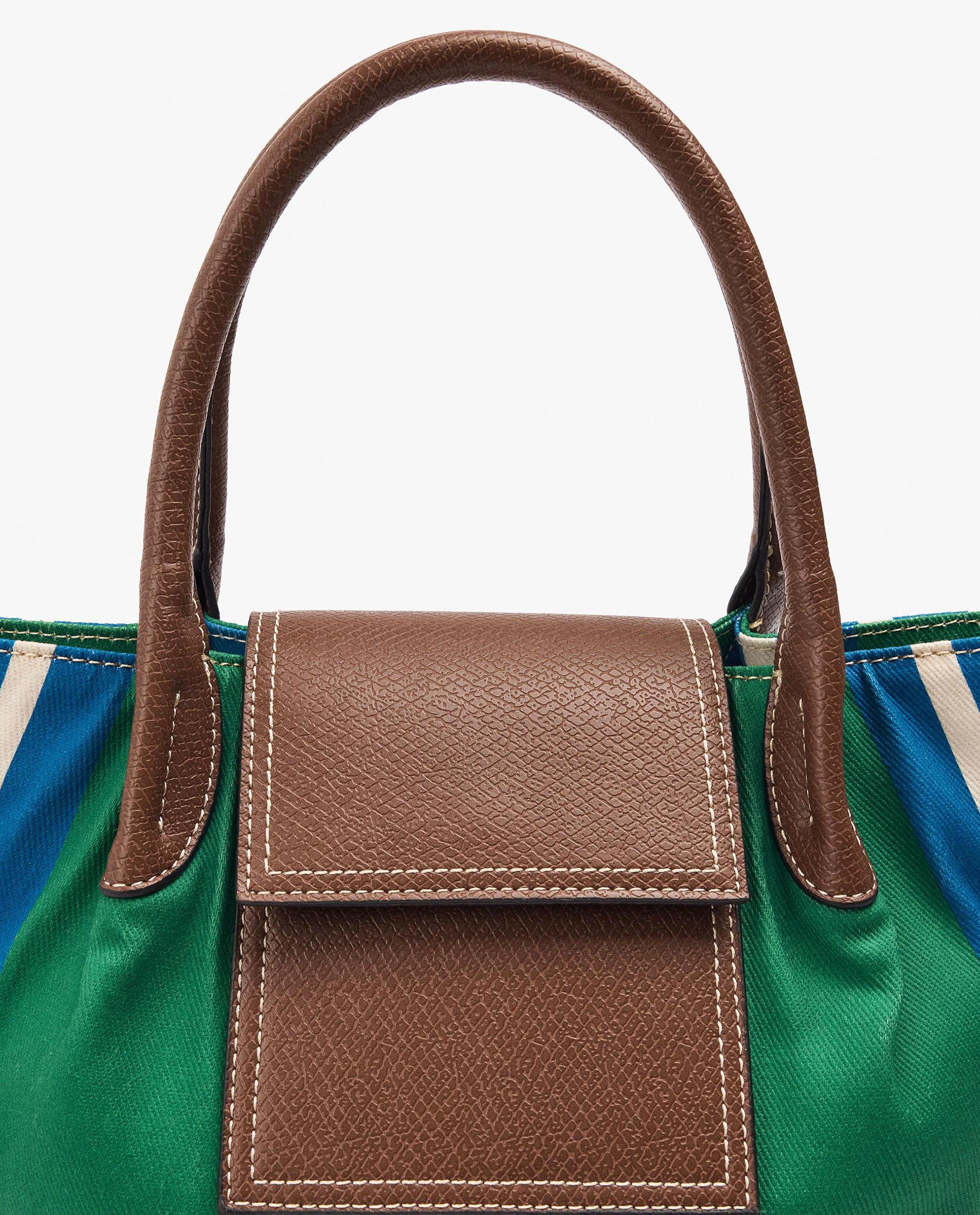 Bolso de mano estilo tote convertible a bandolera con cierre imantado y estampado de rayas - Parfois - Verde Verde-3