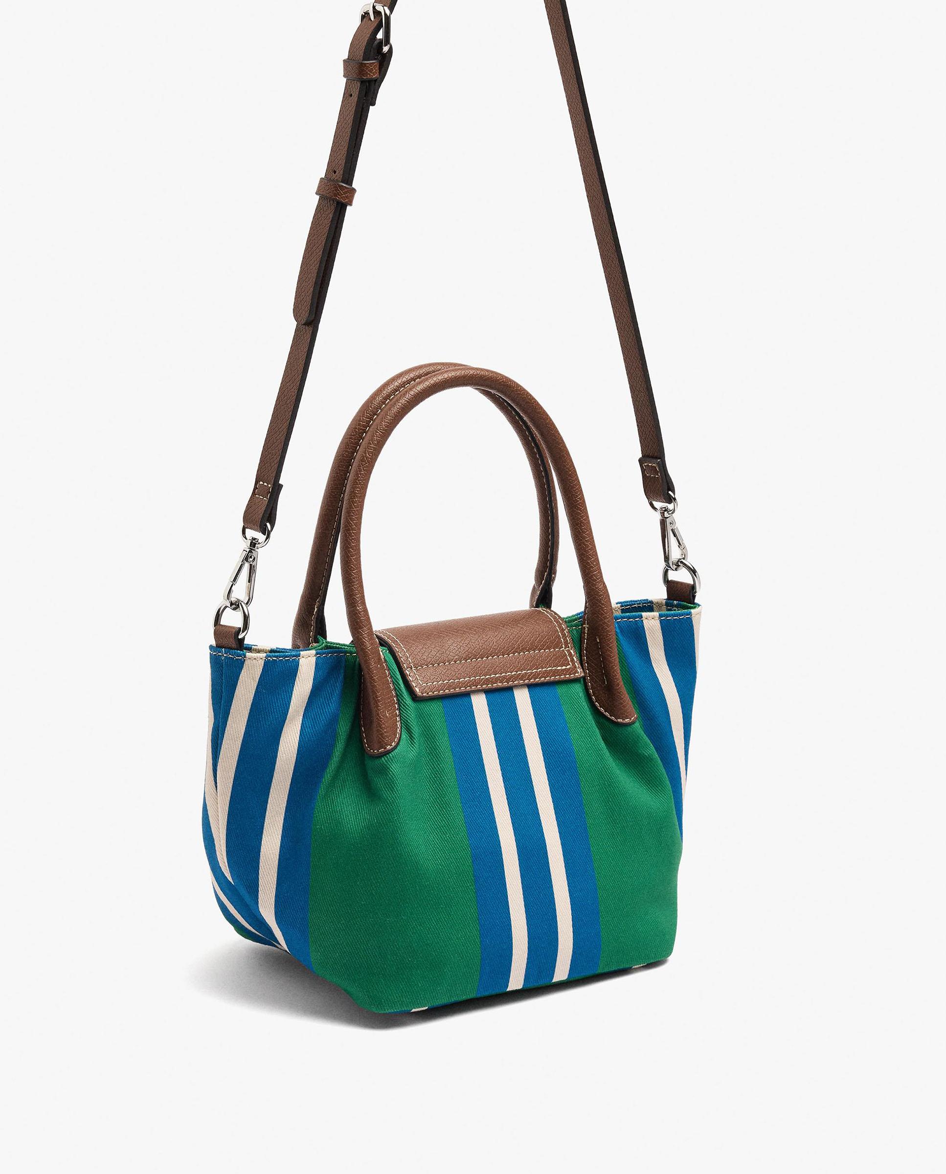 Bolso de mano estilo tote convertible a bandolera con cierre imantado y estampado de rayas - Parfois - Verde Verde-2