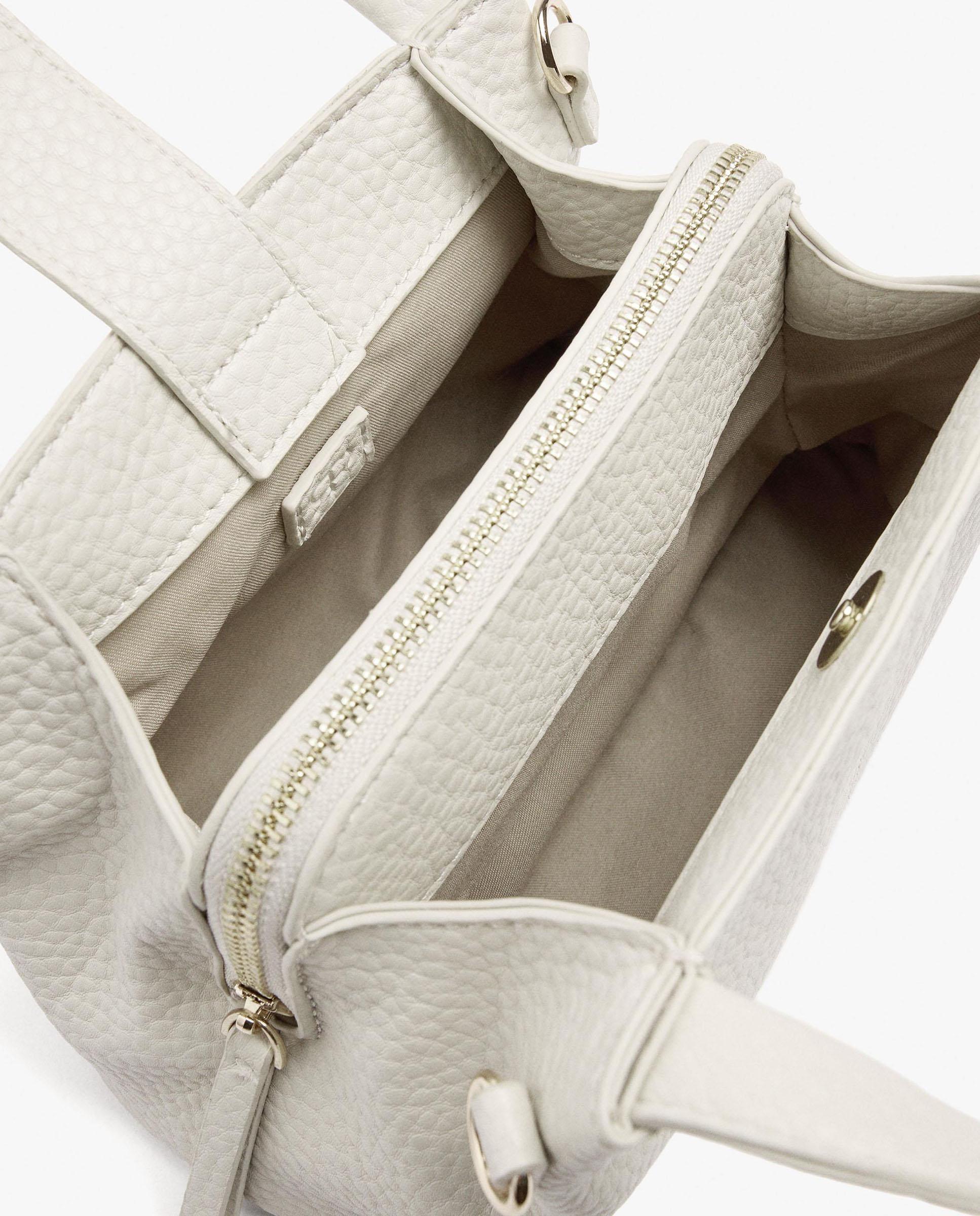 Bolso de mano estilo tote convertible a bandolera con cierre de cremallera en liso - Parfois - Crudo Crudo-4