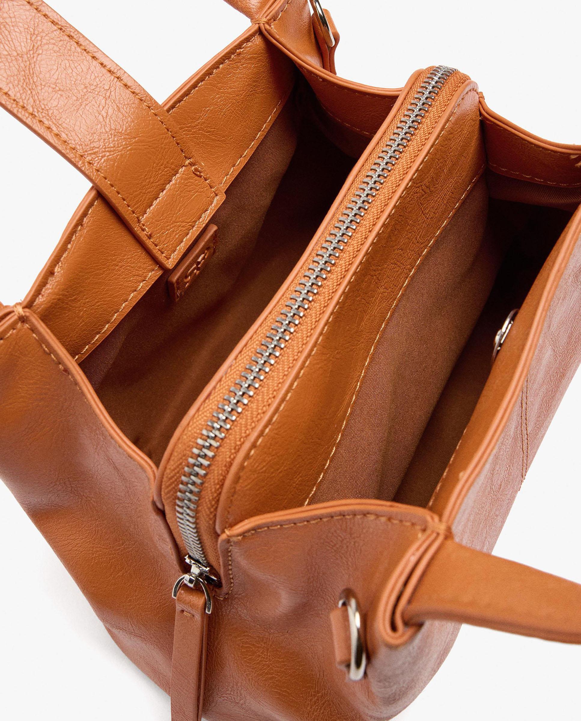 Bolso de mano estilo tote convertible a bandolera con cierre de cremallera en liso - Parfois - Naranja Naranja-4