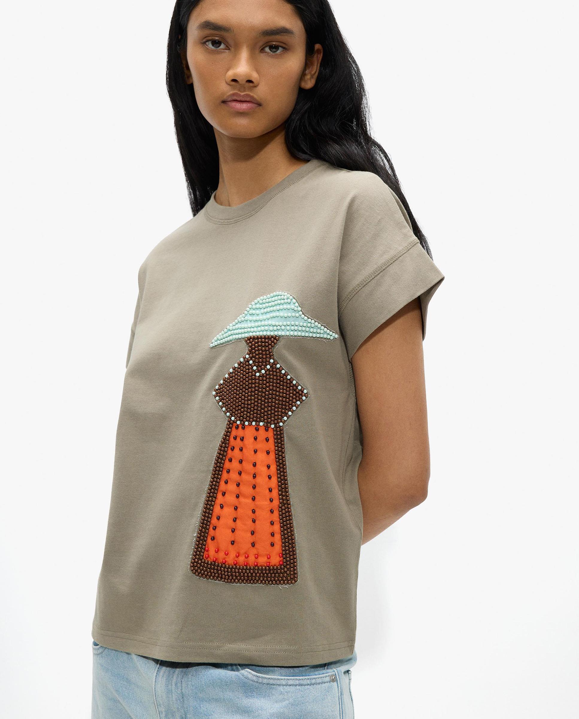 Camiseta de mujer 100% algodón de manga corta - Parfois - Kaki Kaki-3