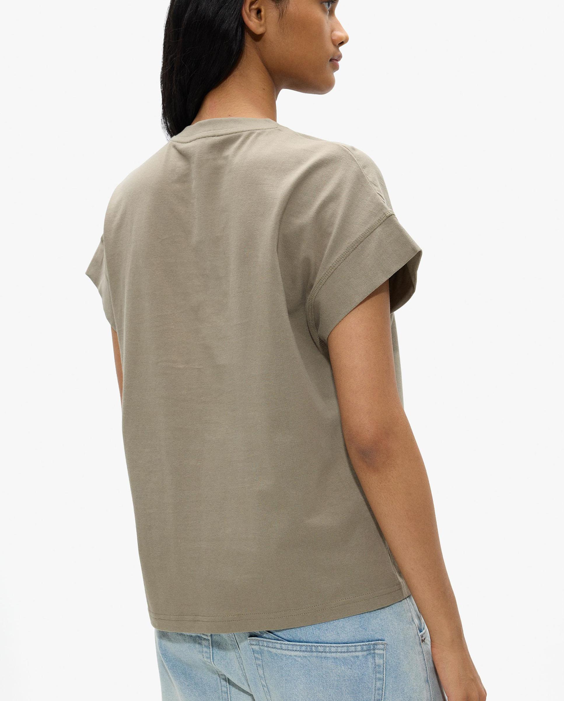 Camiseta de mujer 100% algodón de manga corta - Parfois - Kaki Kaki-4