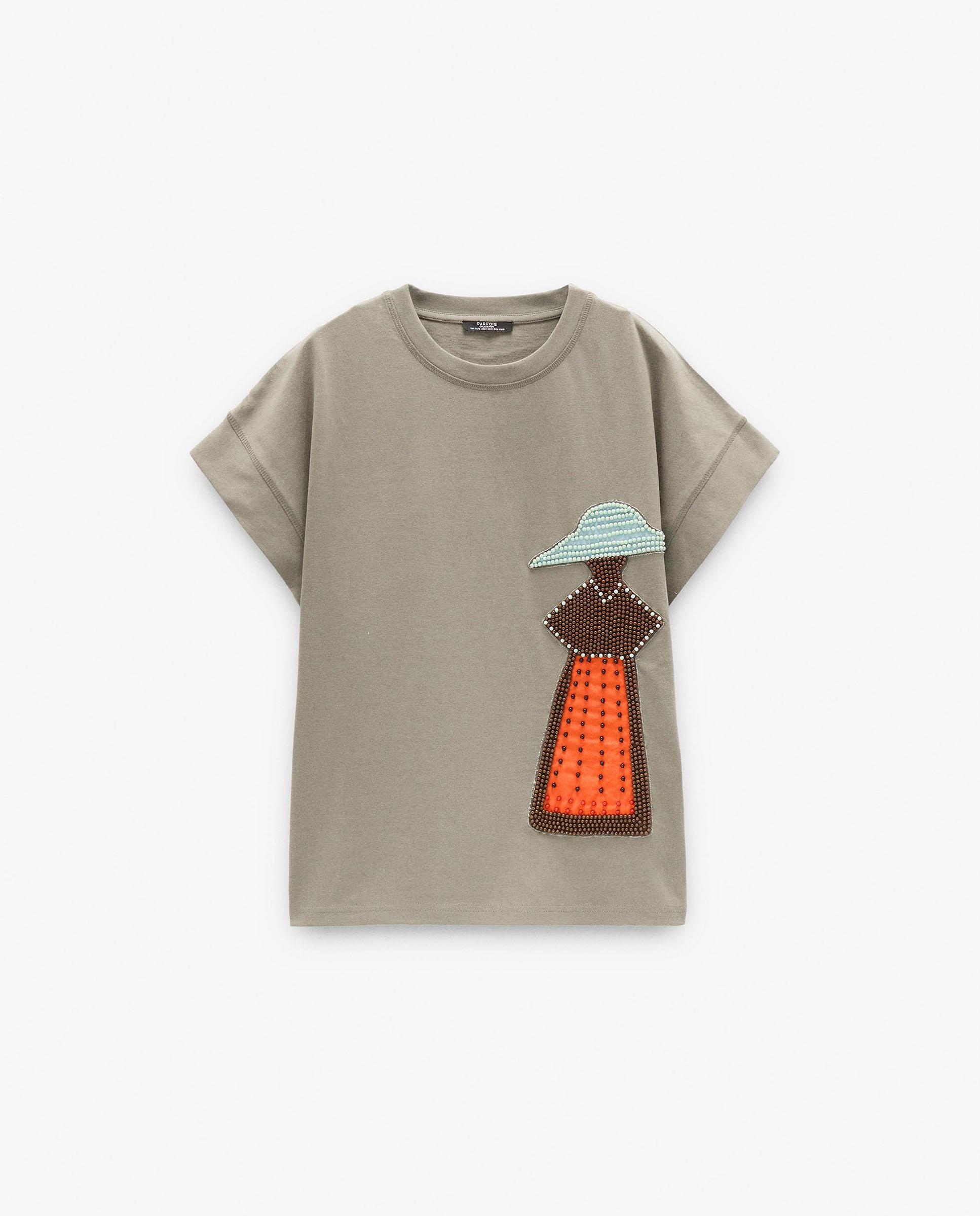 Camiseta de mujer 100% algodón de manga corta - Parfois - Kaki Kaki-6