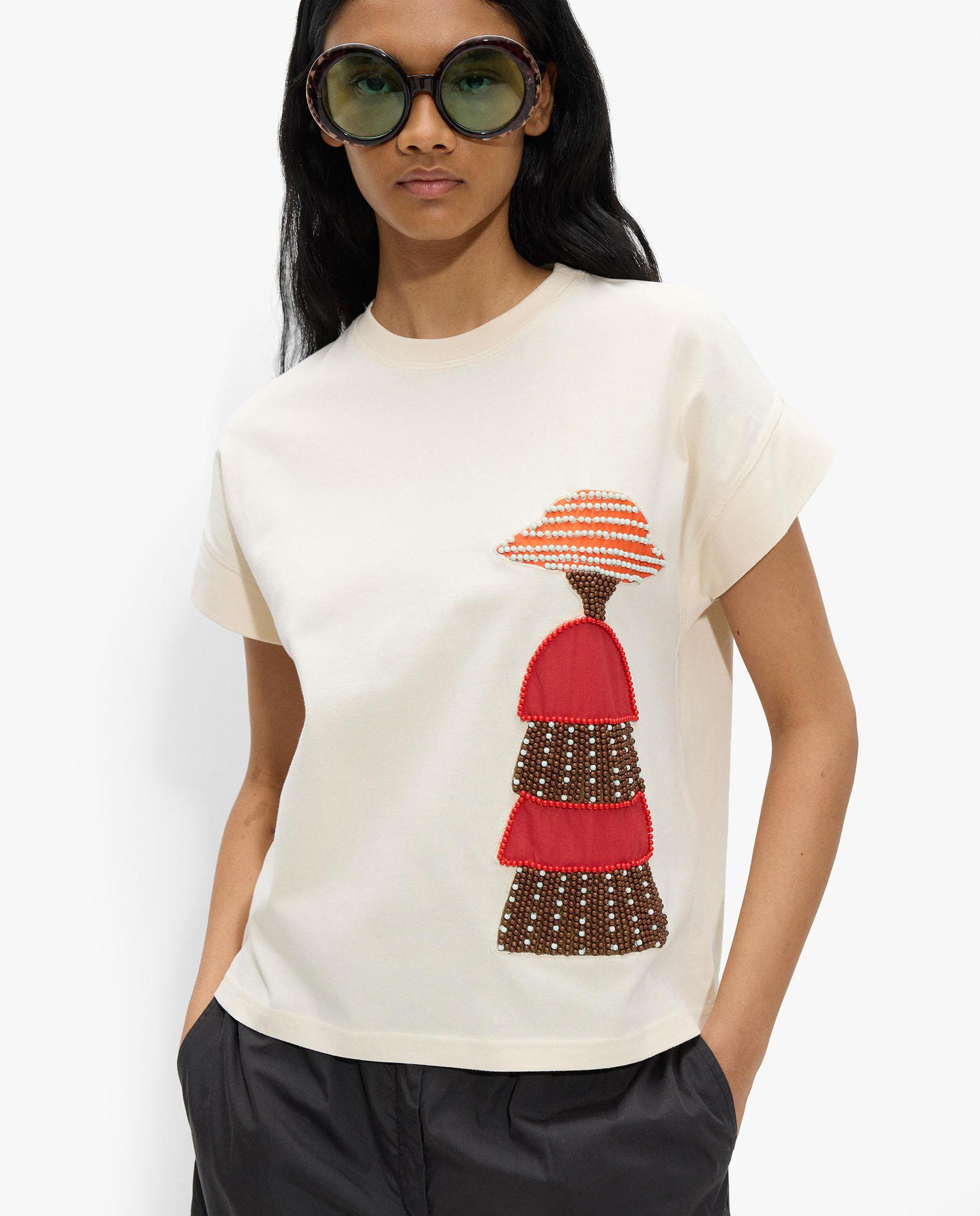 Parfois - Camiseta de mujer 100% algodón de manga corta con dibujo frontal.
