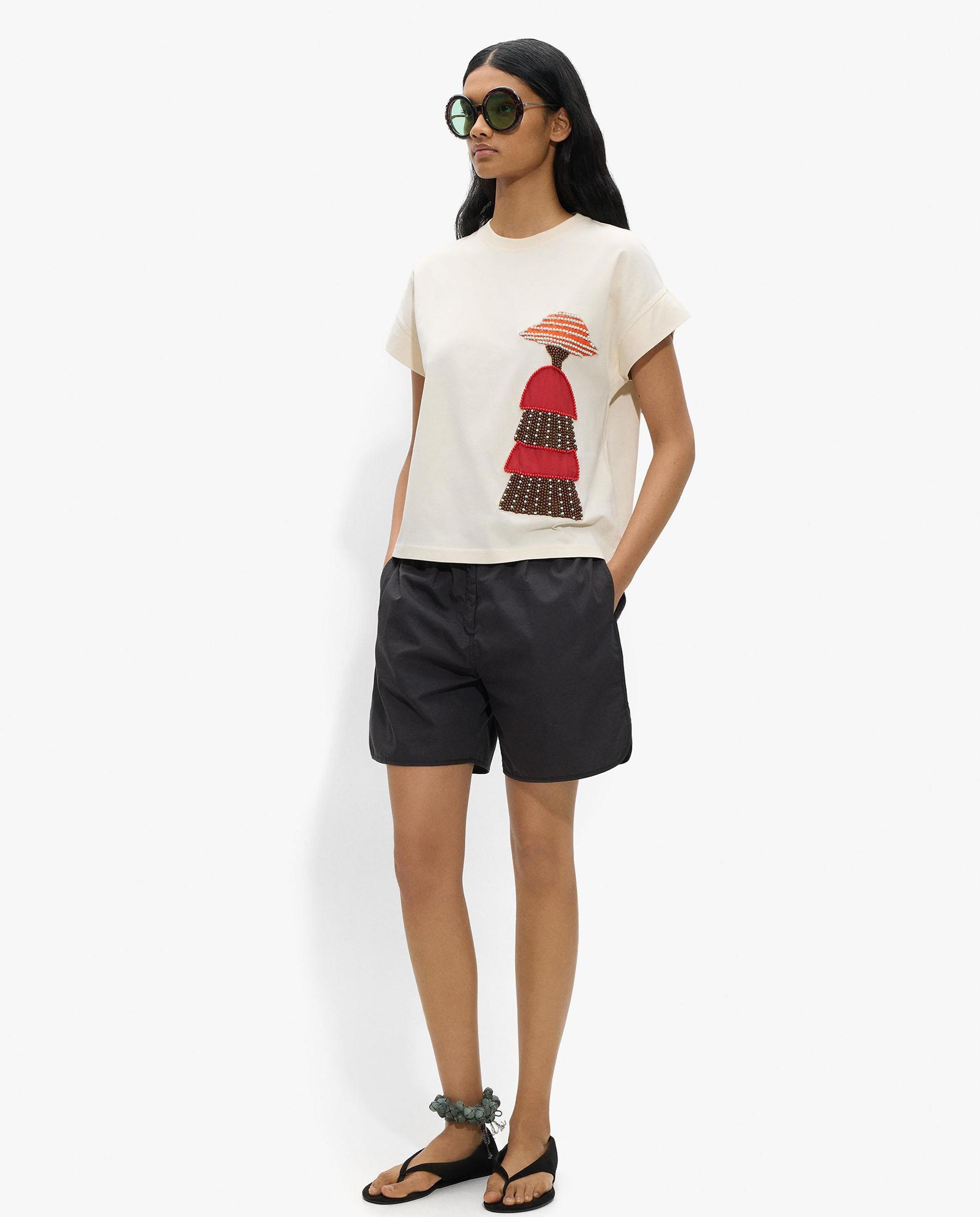 Camiseta de mujer 100% algodón de manga corta con dibujo frontal - Parfois - Blanco Blanco-2
