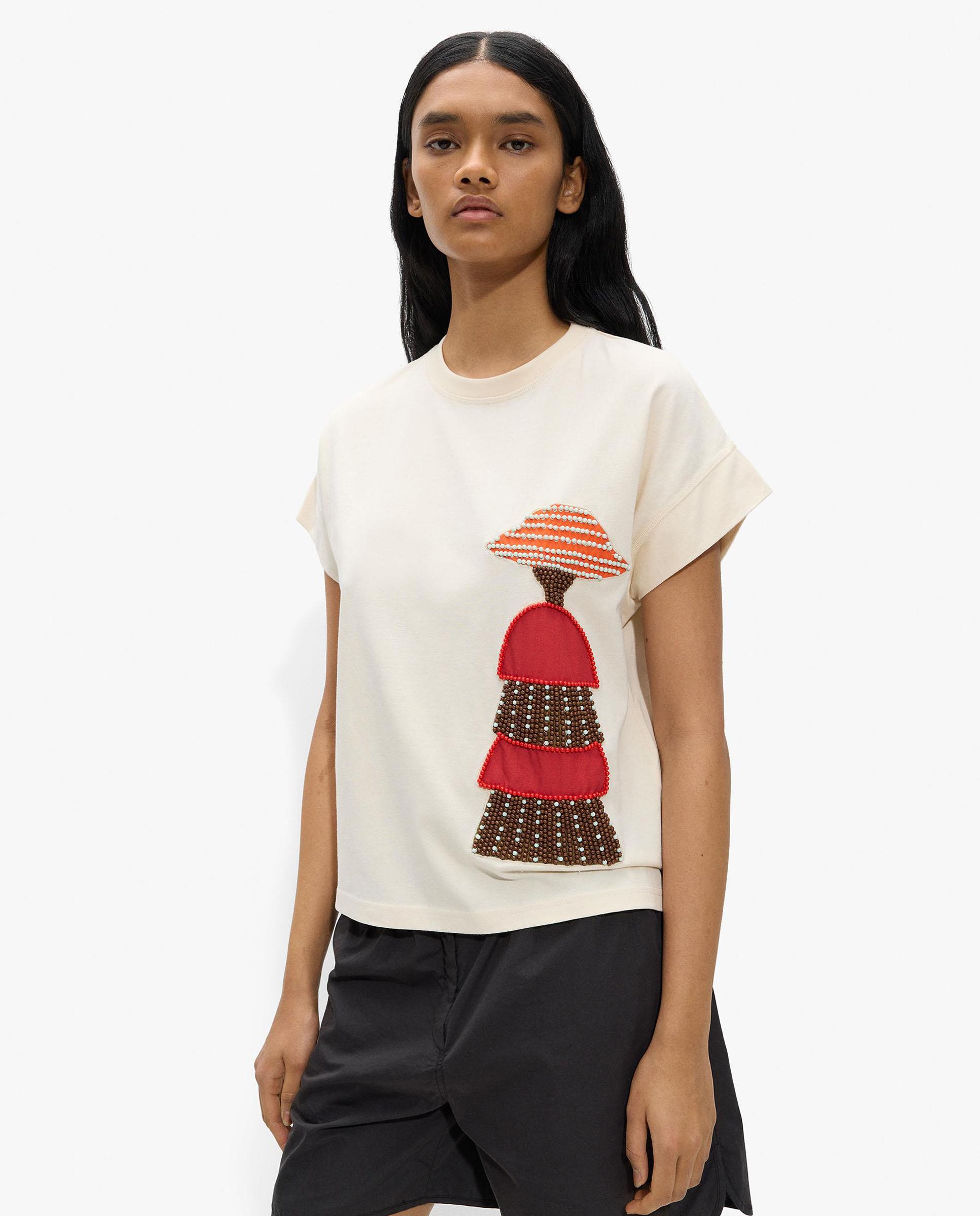 Camiseta de mujer 100% algodón de manga corta con dibujo frontal - Parfois - Blanco Blanco-3