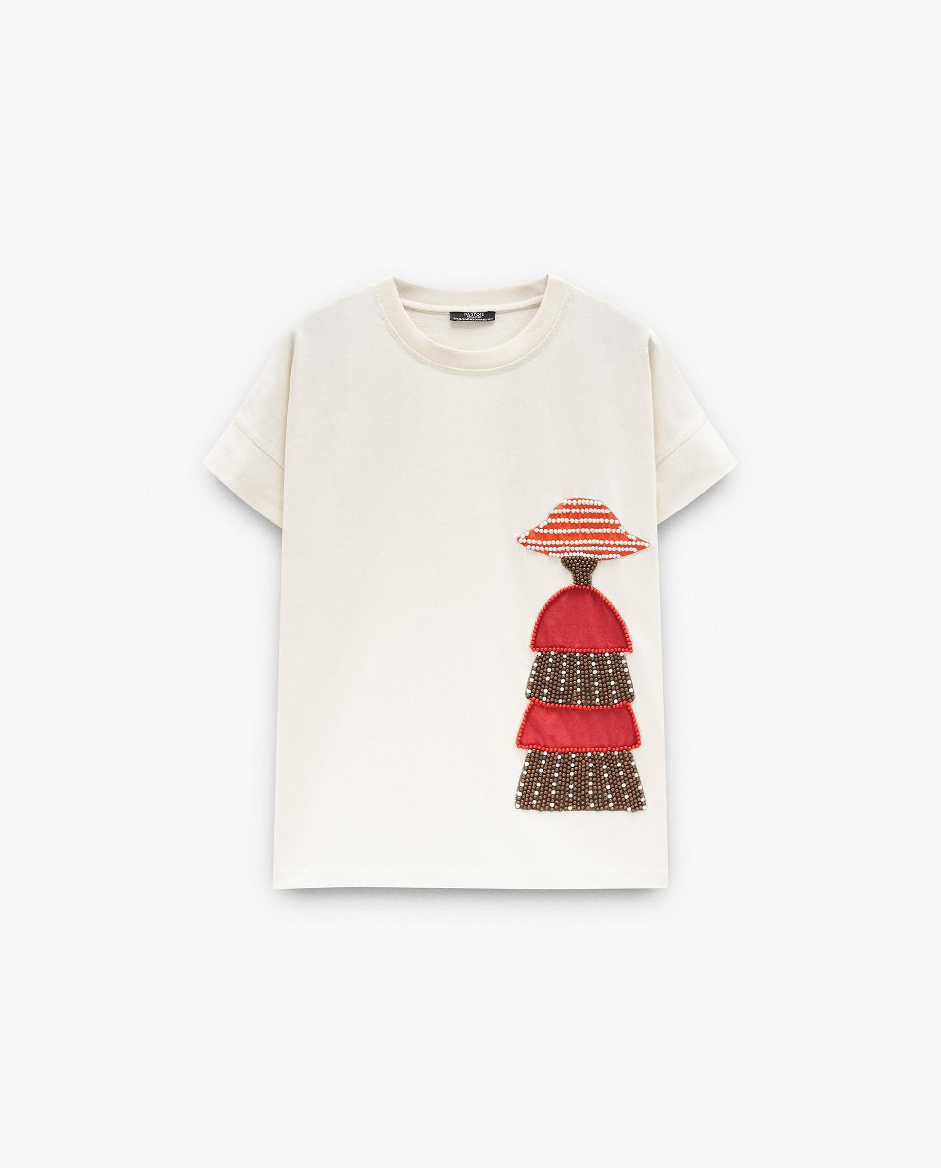 Camiseta de mujer 100% algodón de manga corta con dibujo frontal - Parfois - Blanco Blanco-6