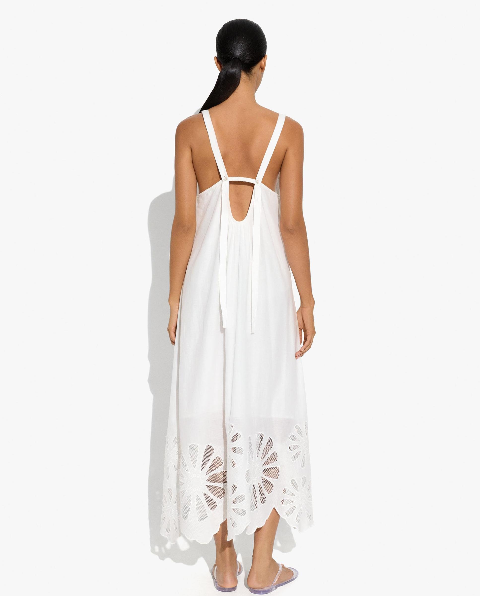 Vestido largo 100% algodón de tirantes con bordados - Parfois - Crudo Crudo-3