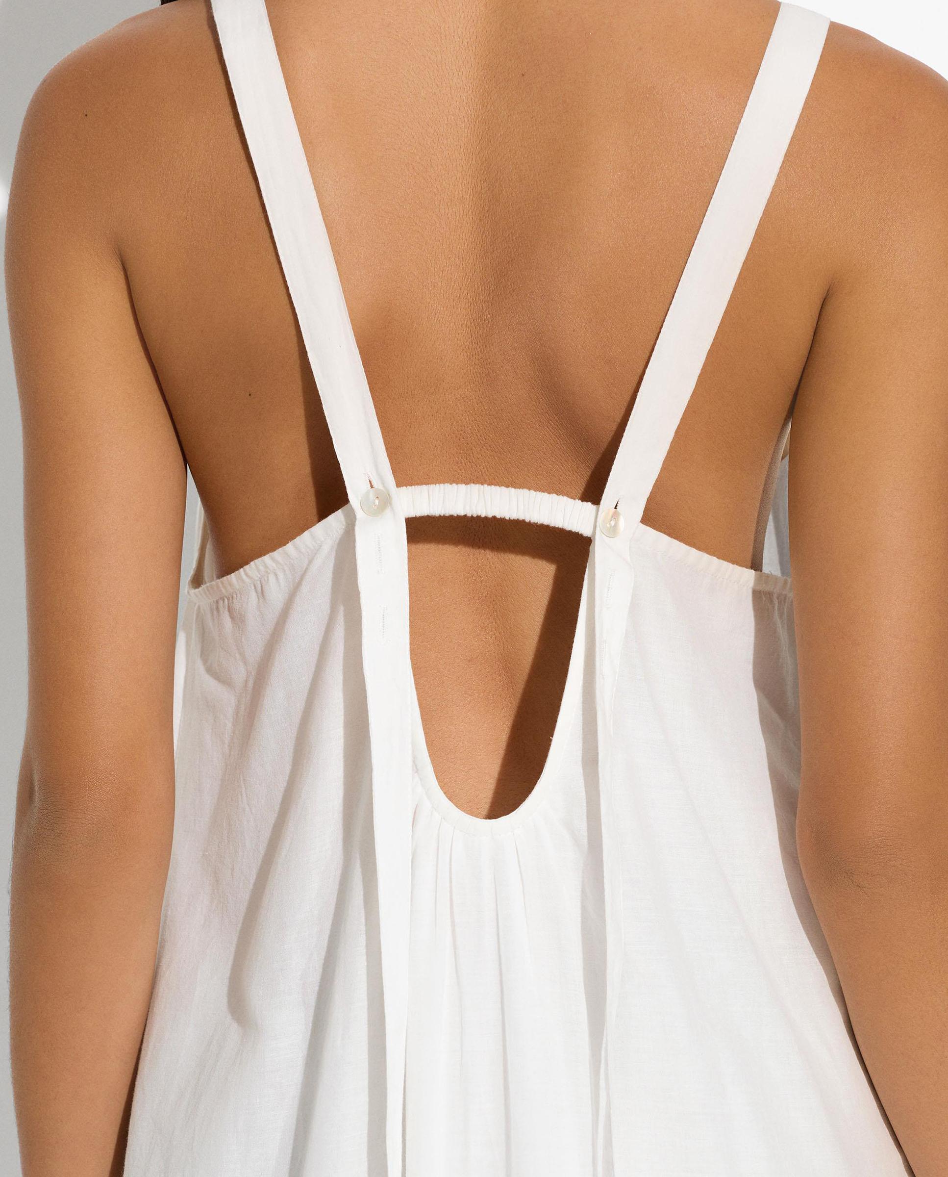 Vestido largo 100% algodón de tirantes con bordados - Parfois - Crudo Crudo-5