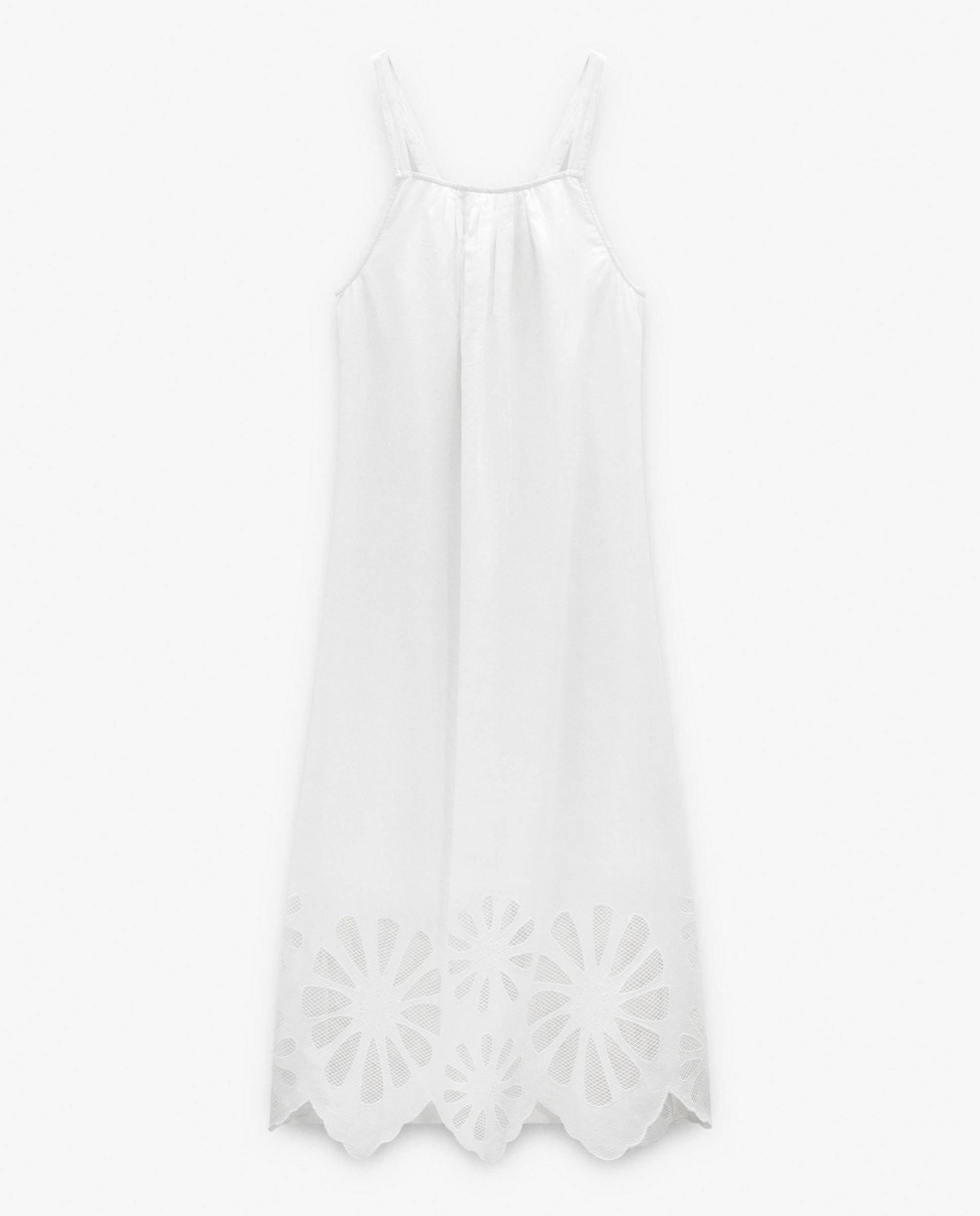 Vestido largo 100% algodón de tirantes con bordados - Parfois - Crudo Crudo-7