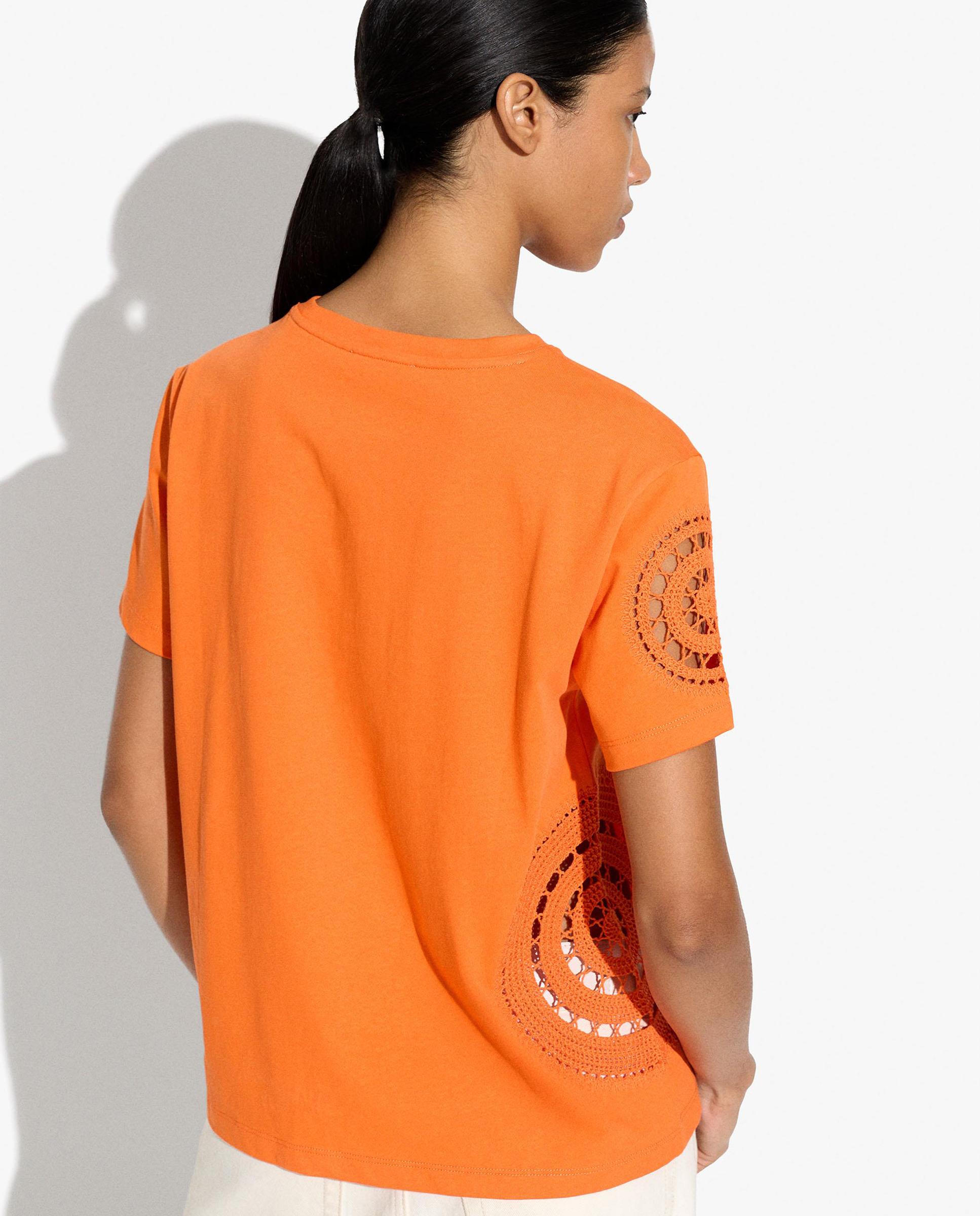 Camiseta de mujer 100% algodón de manga corta con bordados - Parfois - Naranja Naranja-4