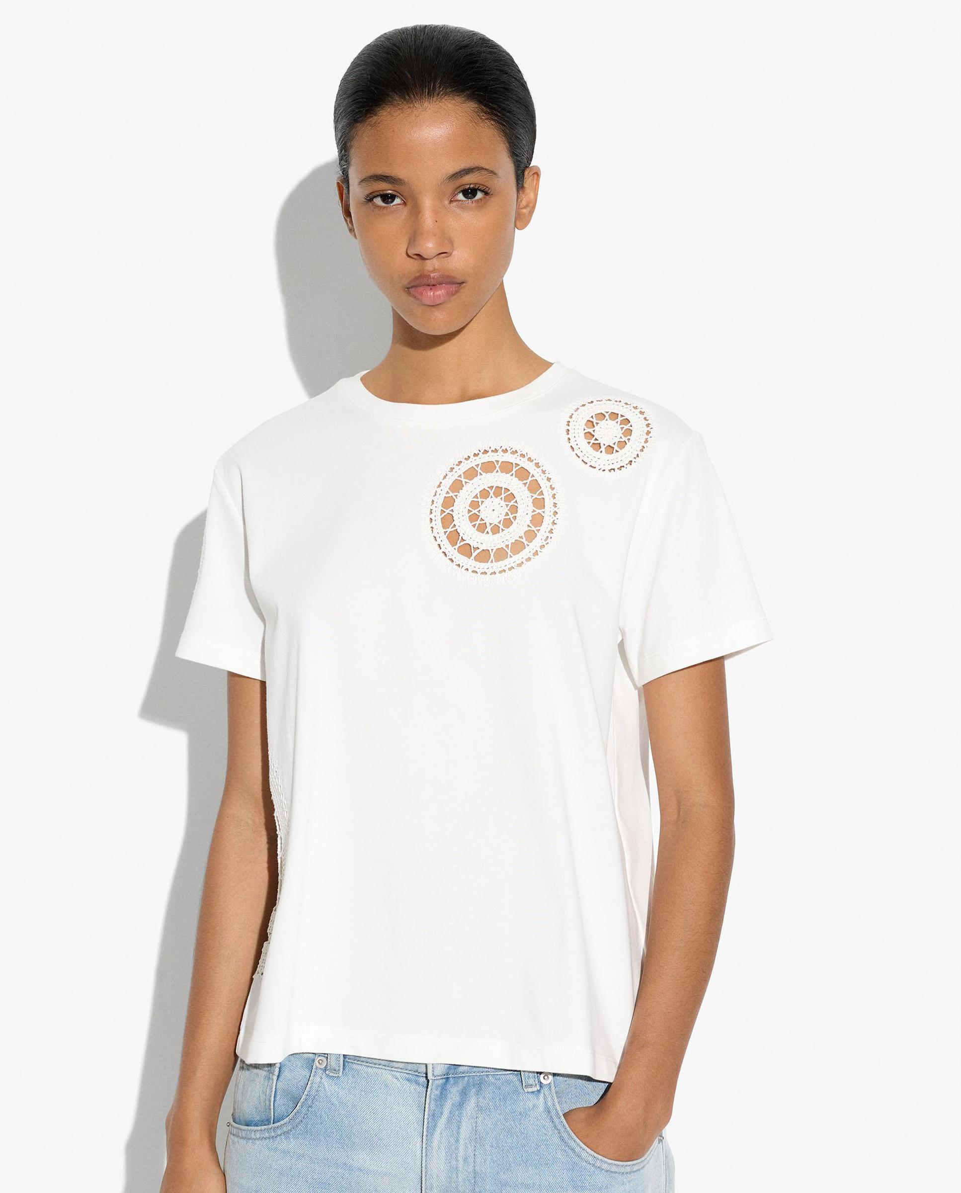 Camiseta de mujer 100% algodón de manga corta con bordados - Parfois - Blanco Blanco-1