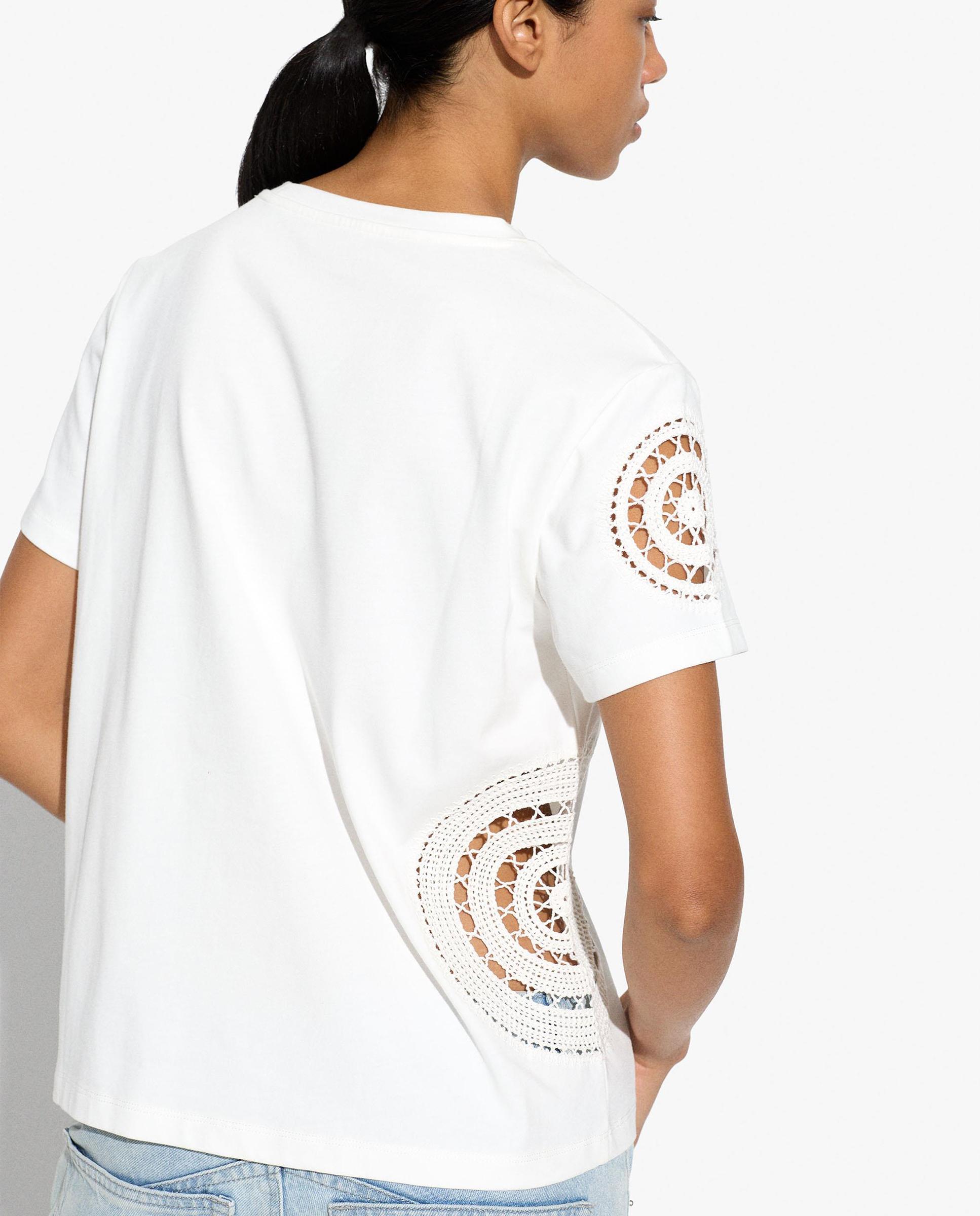 Camiseta de mujer 100% algodón de manga corta con bordados - Parfois - Blanco Blanco-4