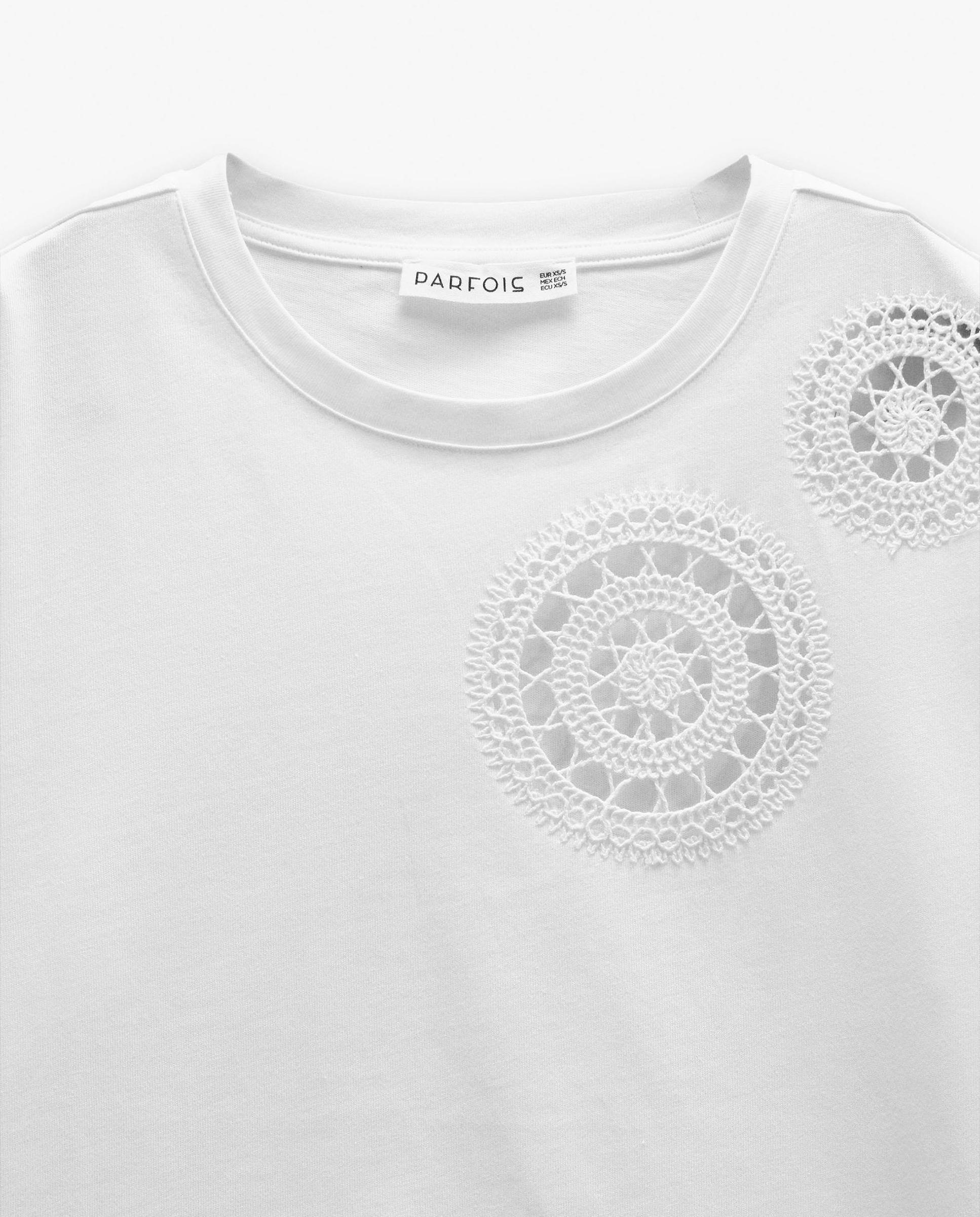 Camiseta de mujer 100% algodón de manga corta con bordados - Parfois - Blanco Blanco-5