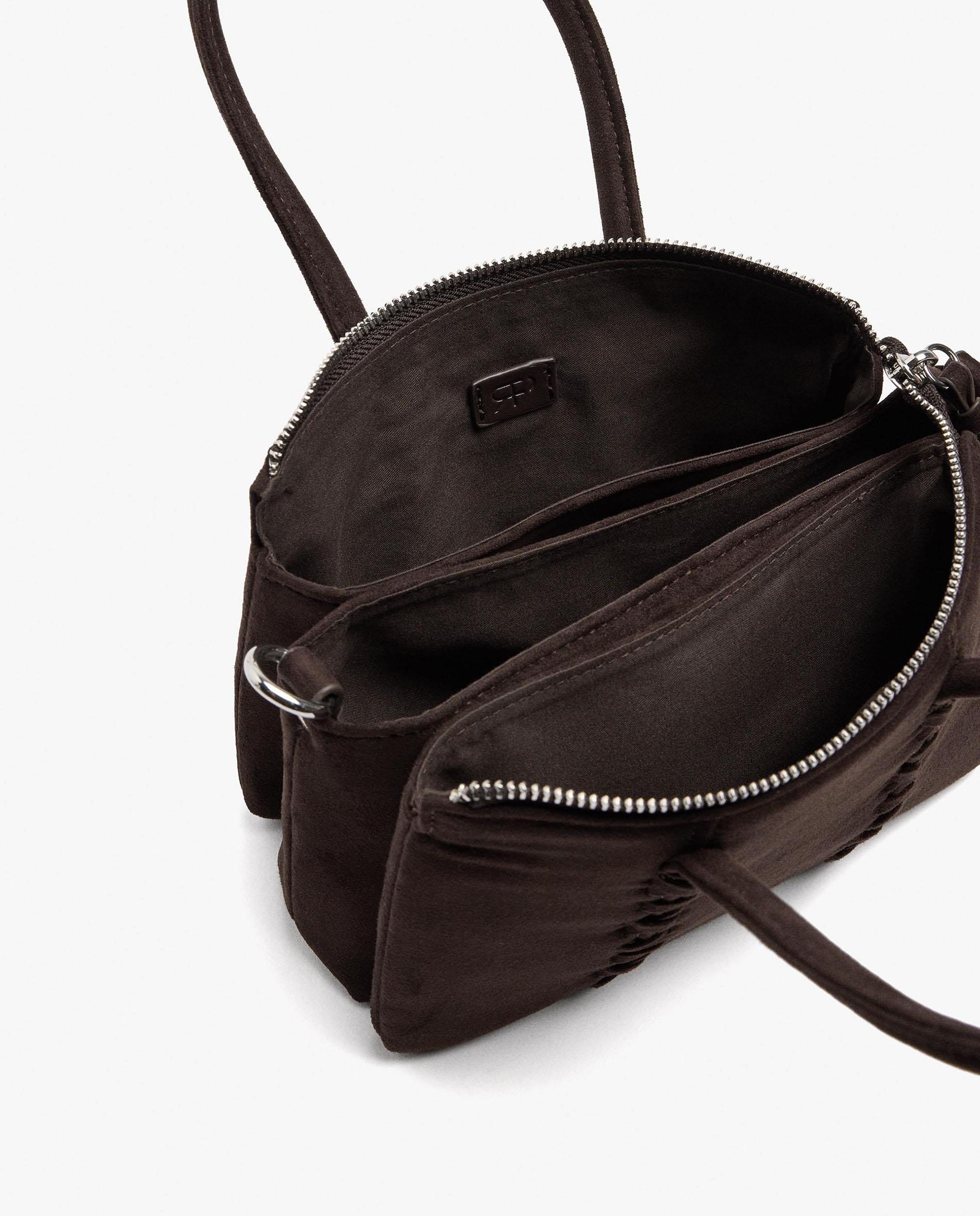 Bolso de mano multiposición con detalles trenzados y cierre de cremallera en liso - Parfois - Marrón oscuro Marrón oscuro-4