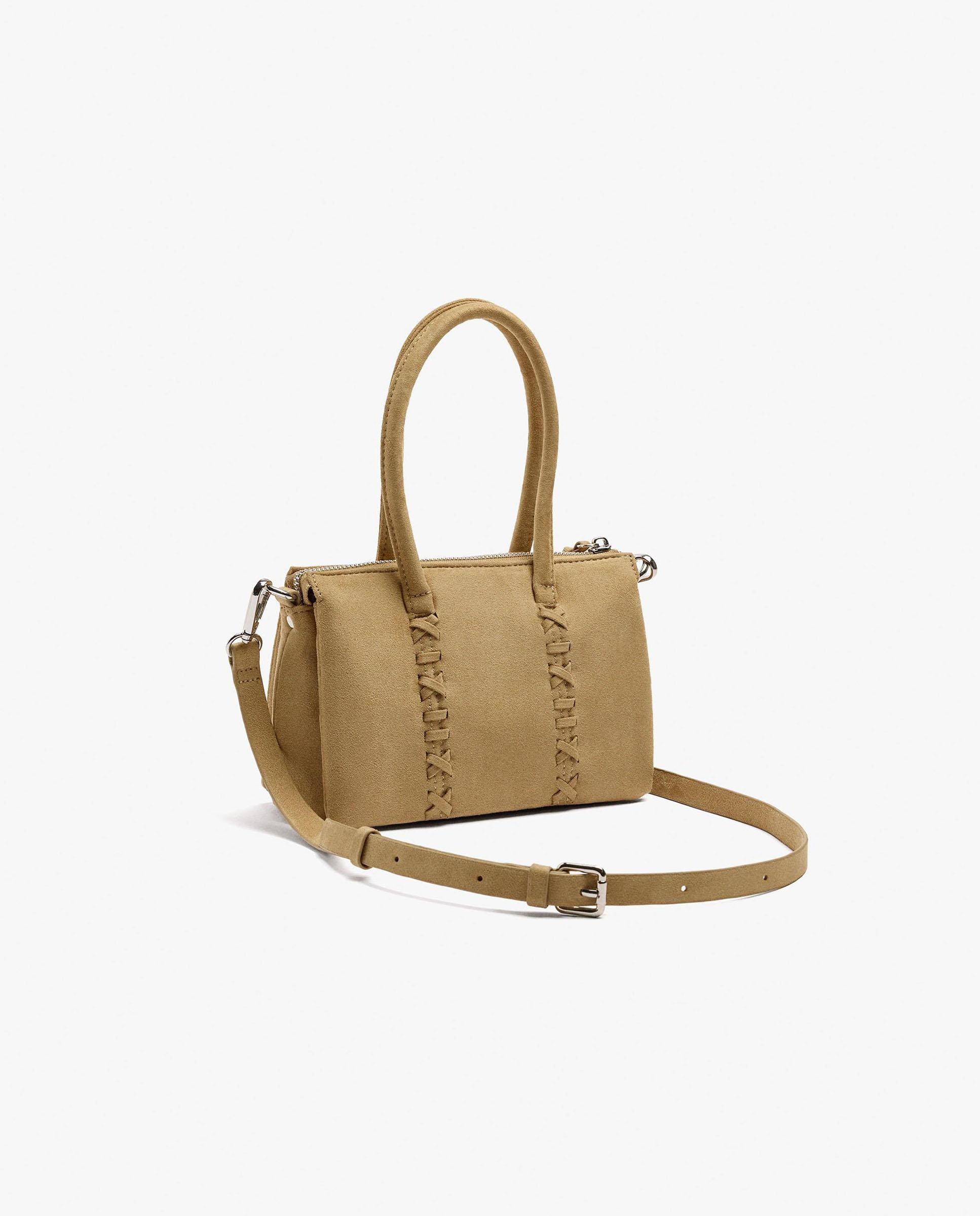 Bolso de mano multiposición con detalles trenzados y cierre de cremallera en liso - Parfois - Camel Camel-2