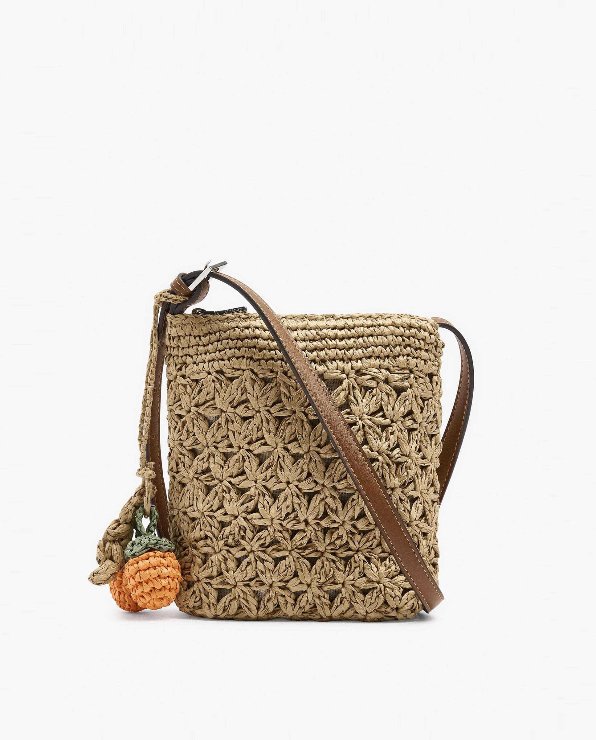 Bolso para móvil convertible a bandolera efecto rafia con cierre de cremallera y colgante extraíble - Parfois - Natural Natural-1