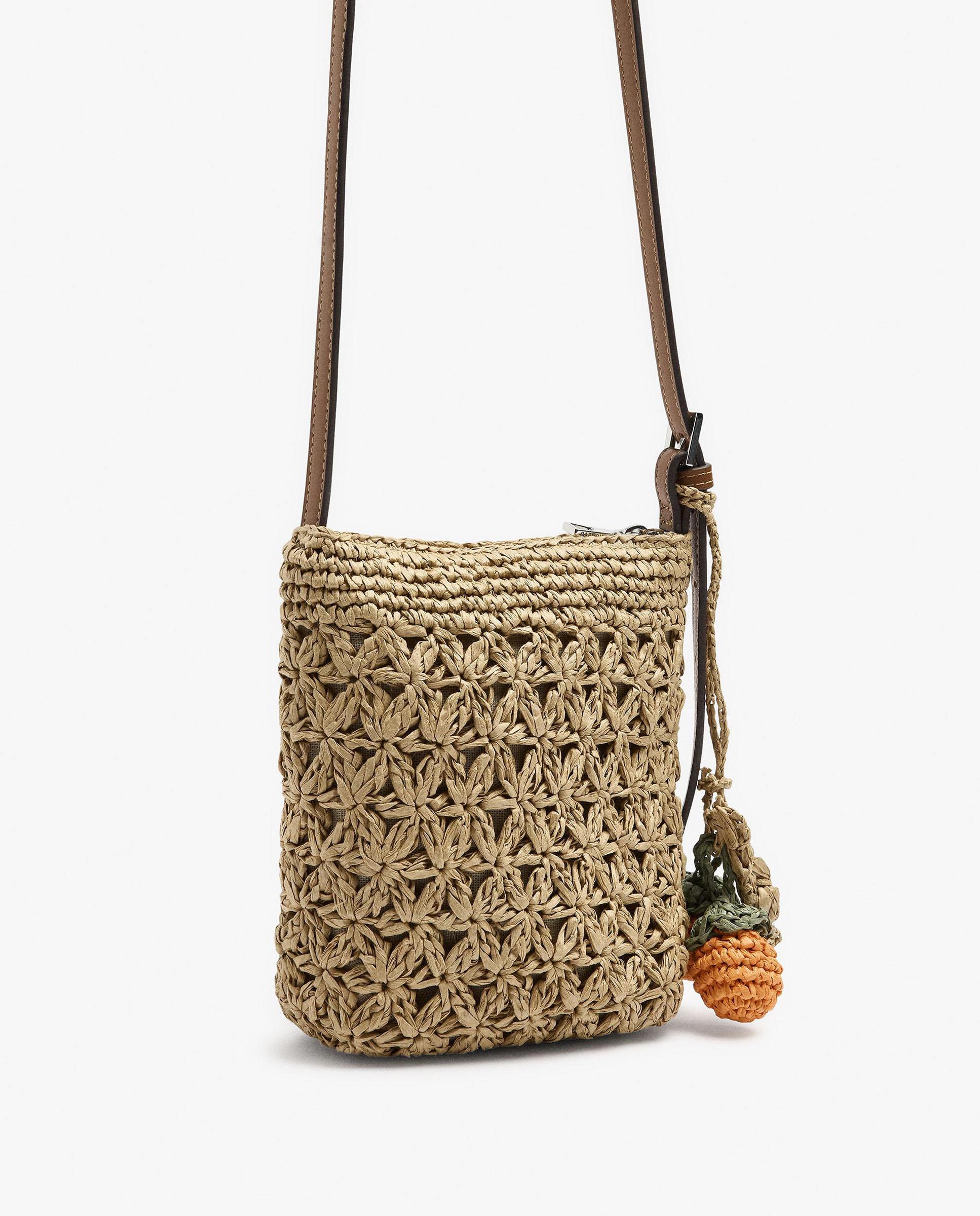 Bolso para móvil convertible a bandolera efecto rafia con cierre de cremallera y colgante extraíble - Parfois - Natural Natural-2