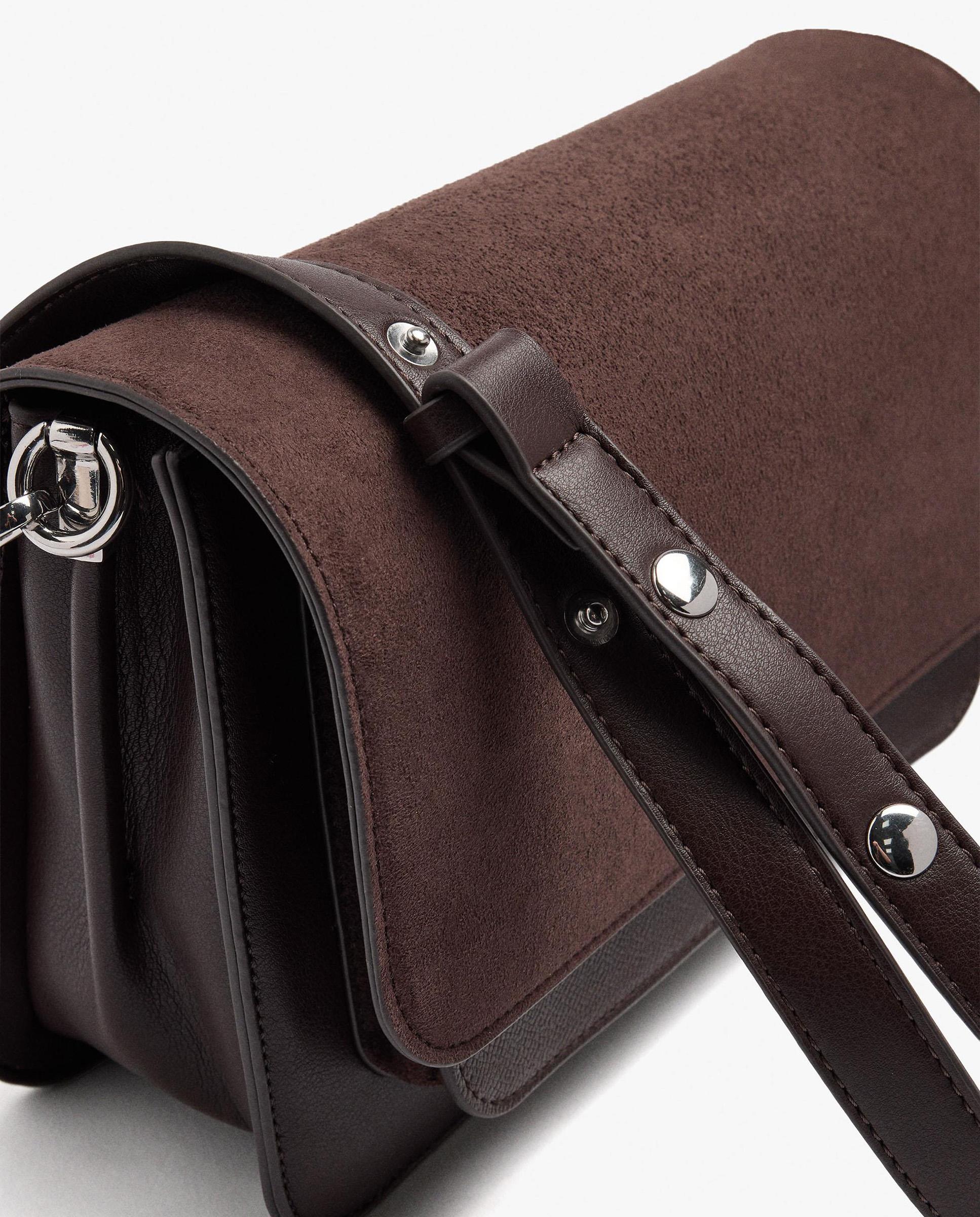 Bandolera de mujer 100% algodón con solapa y cierre imantado en liso - Parfois - Marrón oscuro Marrón oscuro-3