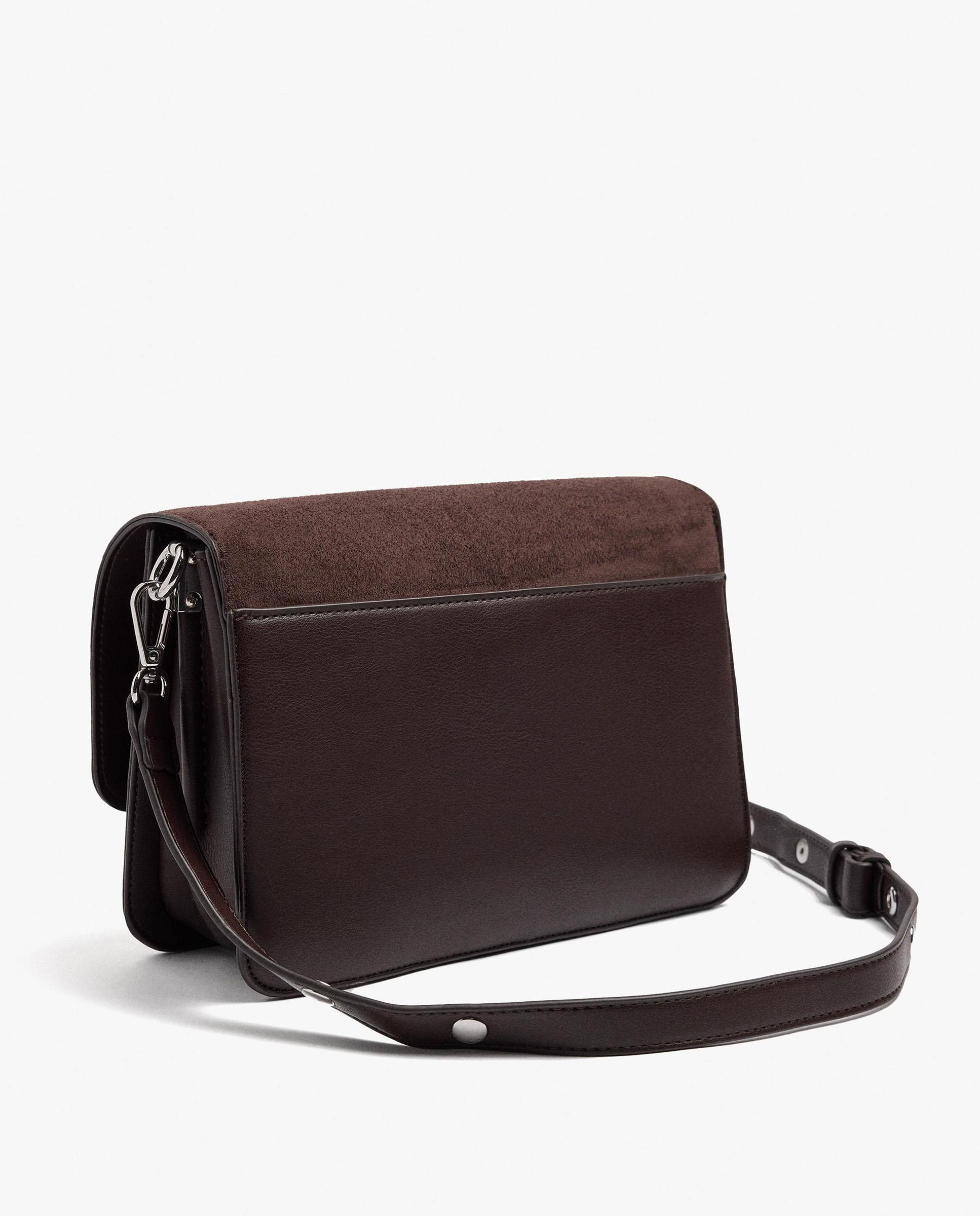 Bandolera de mujer 100% algodón con solapa y cierre imantado en liso - Parfois - Marrón oscuro Marrón oscuro-2
