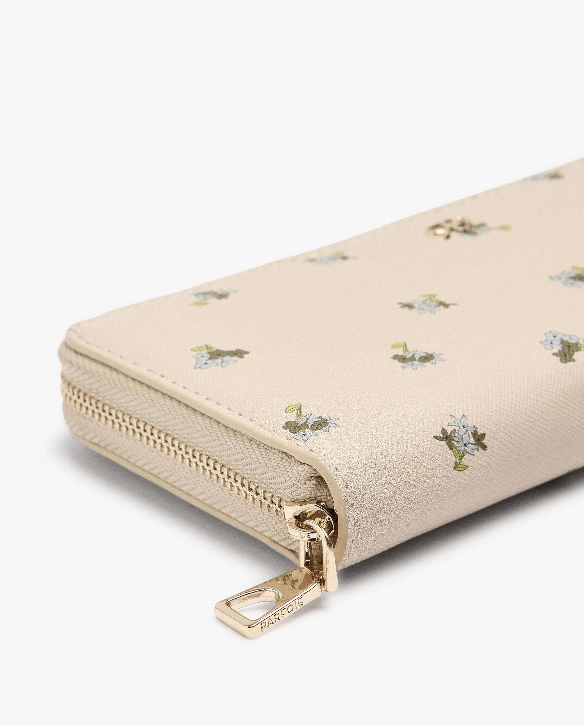 Cartera de mujer grande con cierre de cremallera y estampado floral - Parfois - Beige Beige-3