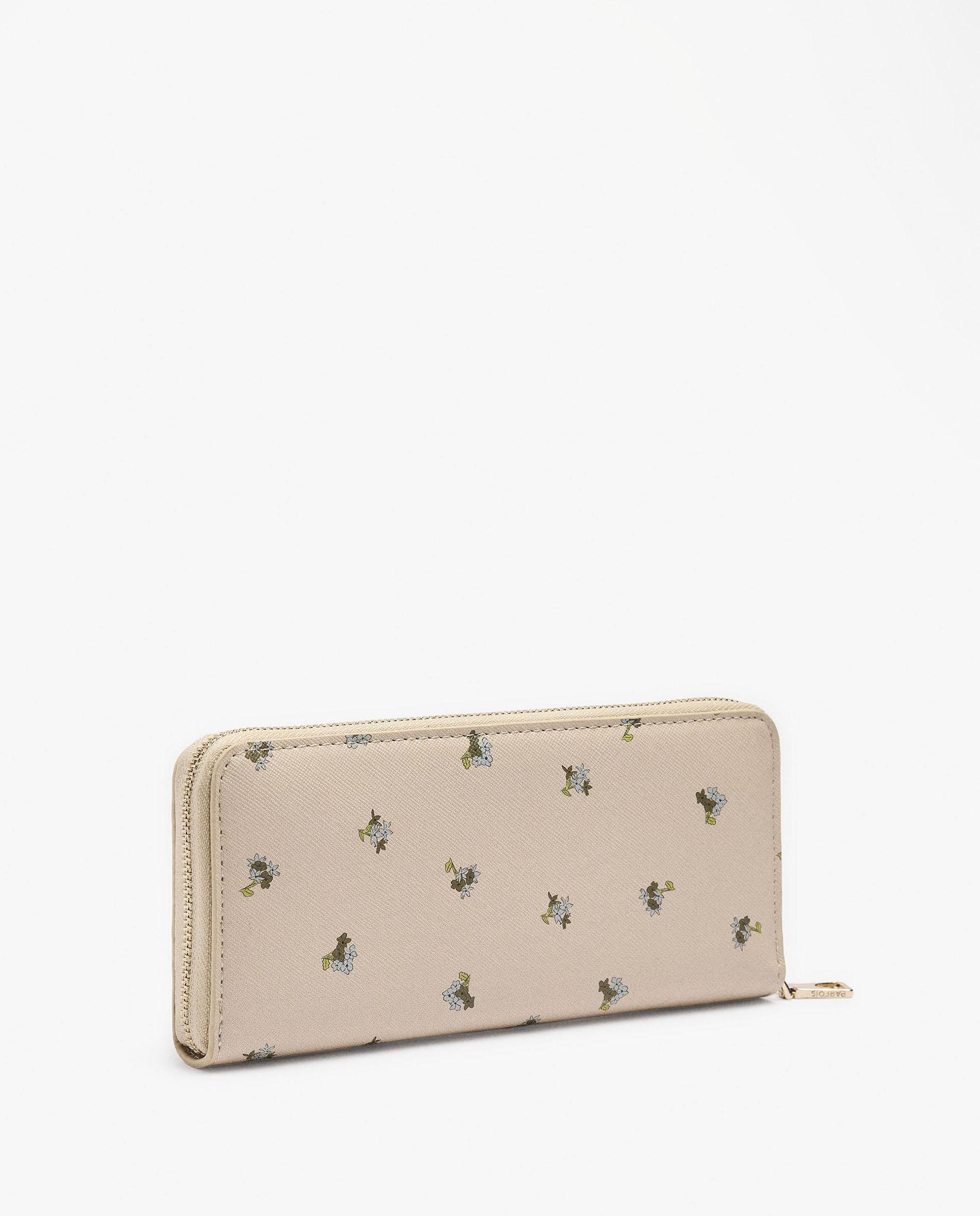 Cartera de mujer grande con cierre de cremallera y estampado floral - Parfois - Beige Beige-2