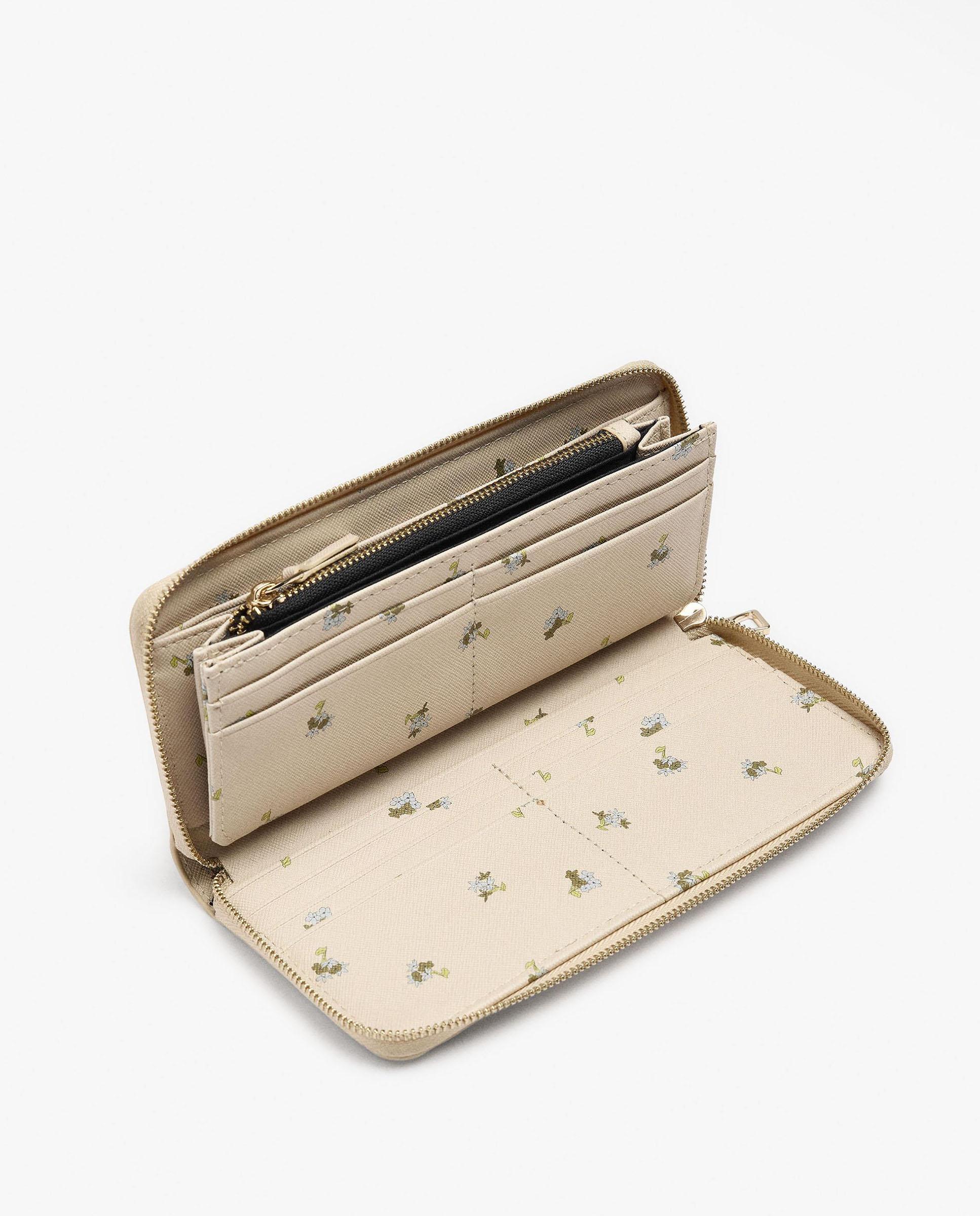 Cartera de mujer grande con cierre de cremallera y estampado floral - Parfois - Beige Beige-4