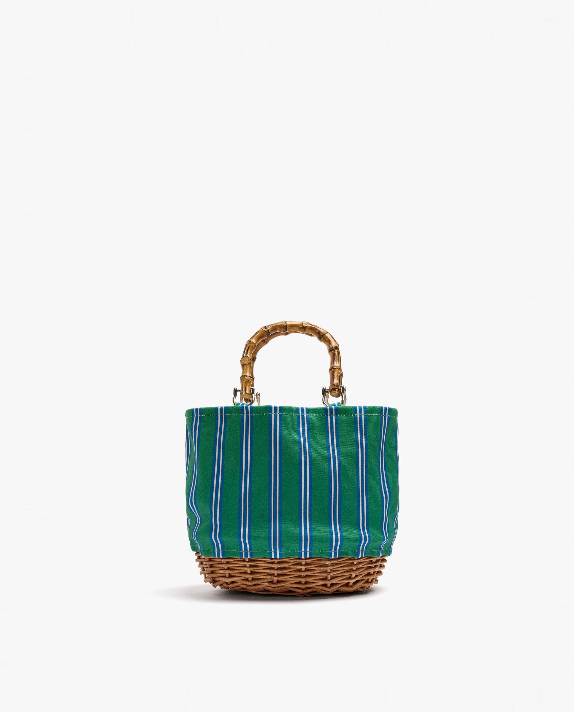 Bolso de mano estilo tote abierto estilo rafia con estampado de rayas - Parfois - Verde Verde-1
