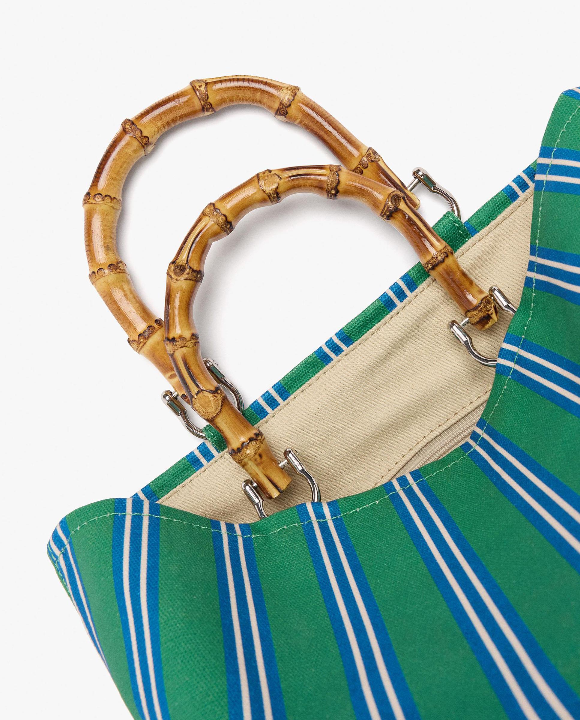 Bolso de mano estilo tote abierto estilo rafia con estampado de rayas - Parfois - Verde Verde-3