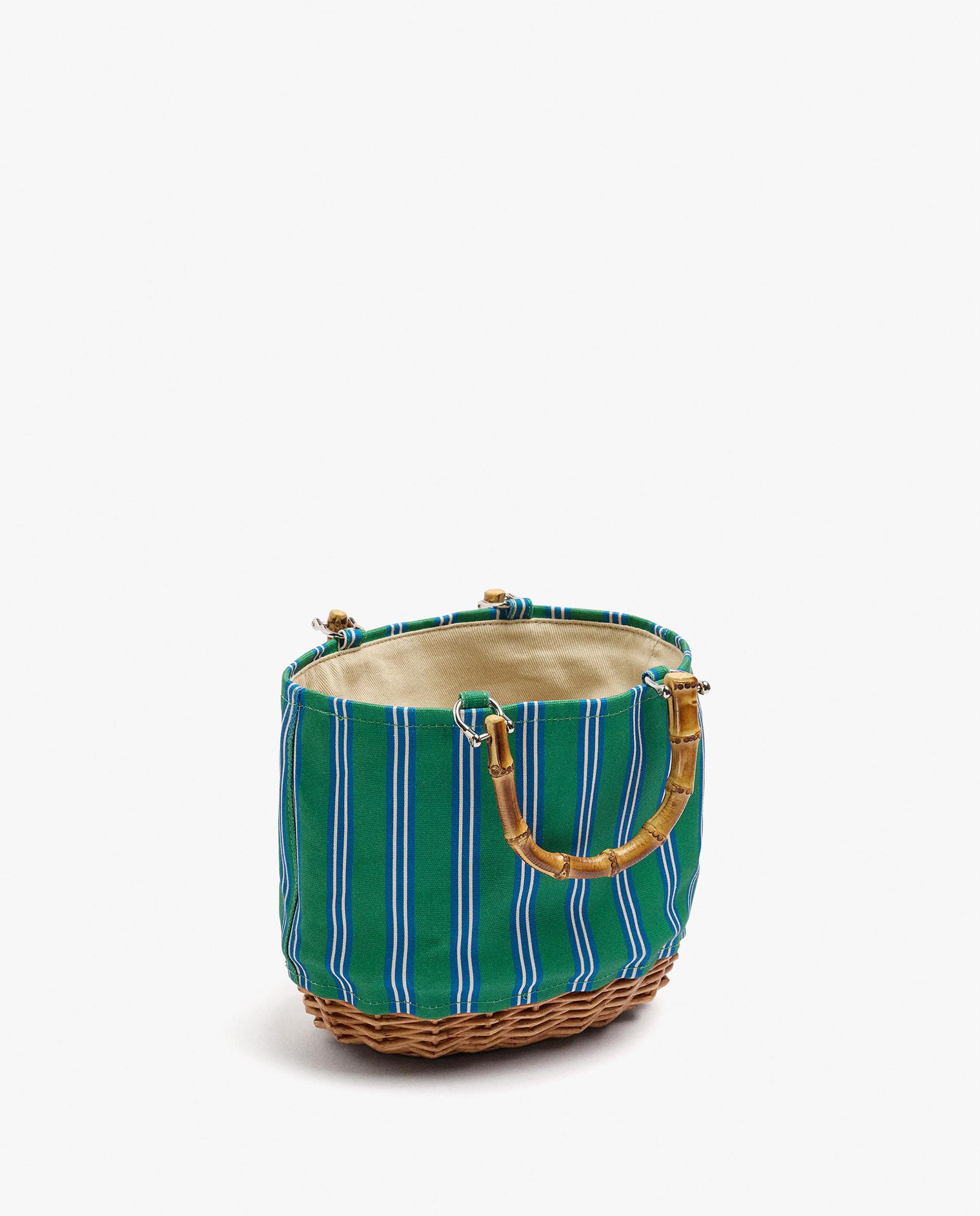 Bolso de mano estilo tote abierto estilo rafia con estampado de rayas - Parfois - Verde Verde-2
