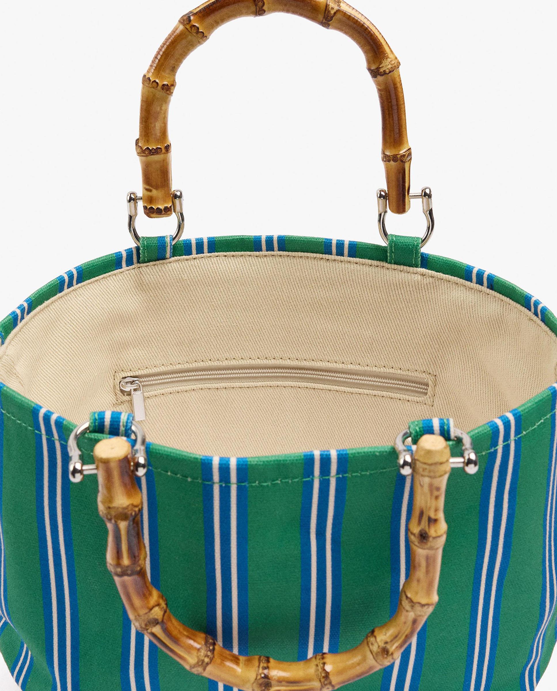 Bolso de mano estilo tote abierto estilo rafia con estampado de rayas - Parfois - Verde Verde-4