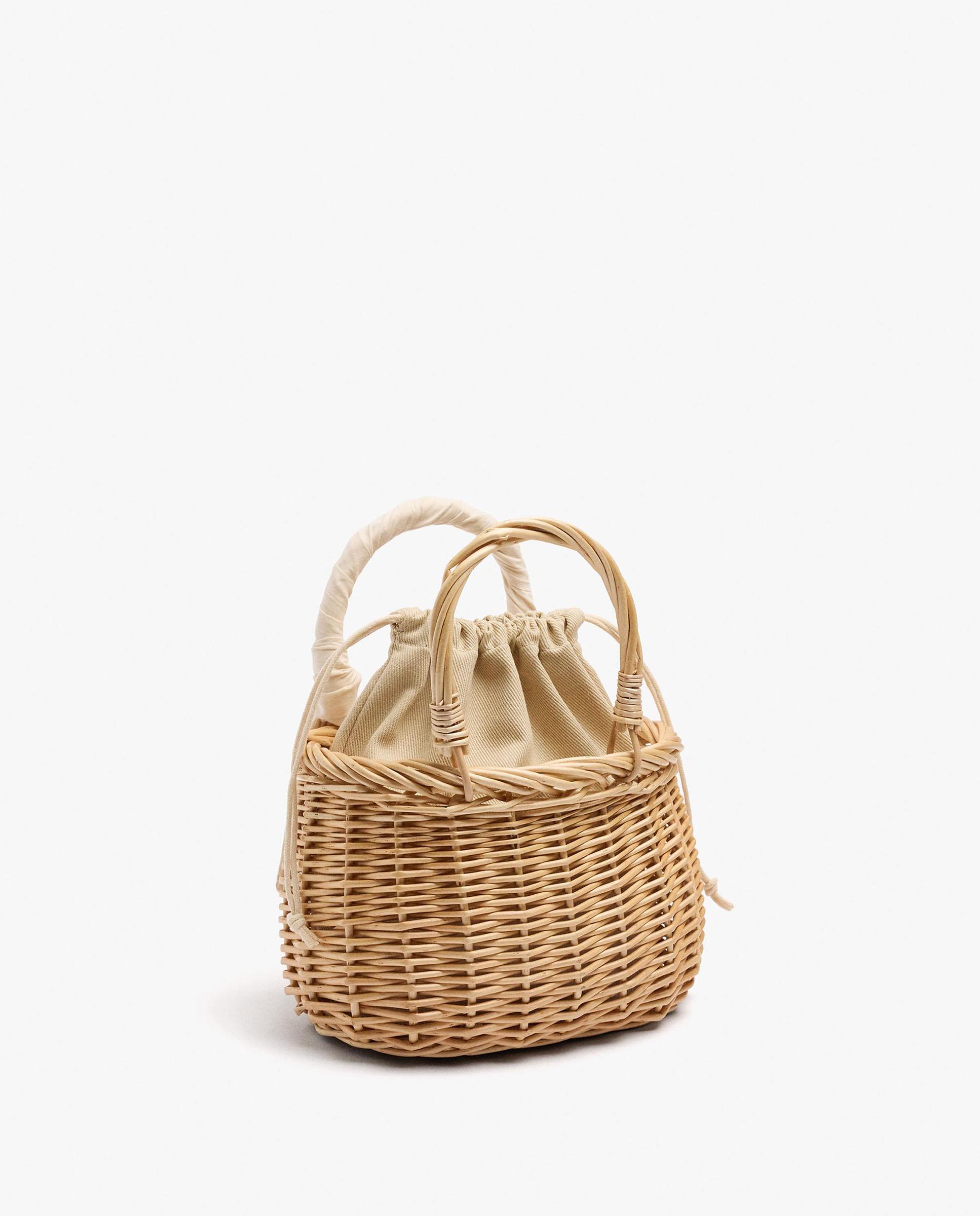 Bolso de mano estilo tote de mimbre con cierre de cuerda en liso - Parfois - Natural Natural-2