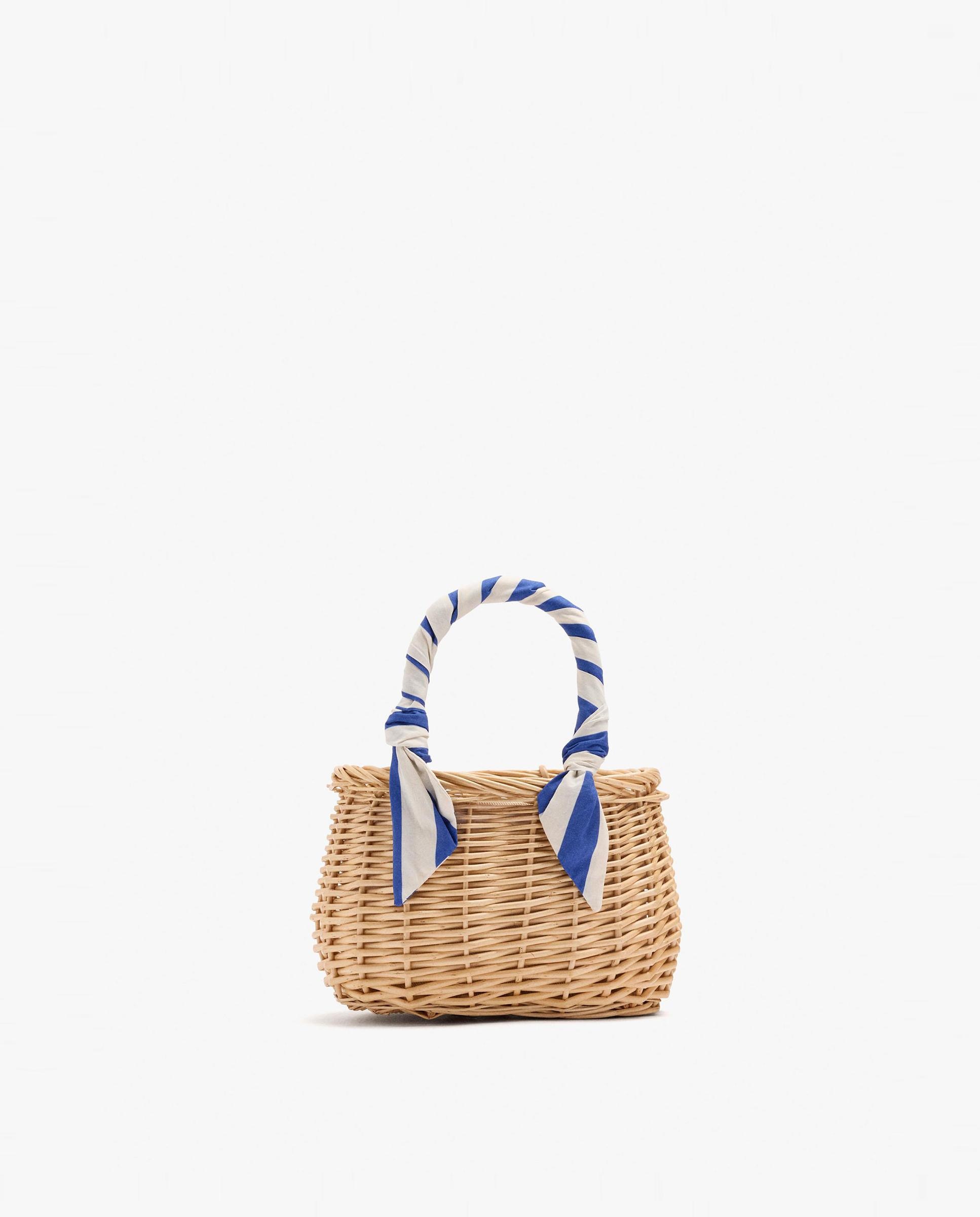 Bolso de mano estilo tote de mimbre con cierre de cuerda en liso - Parfois - Azul Azul-1