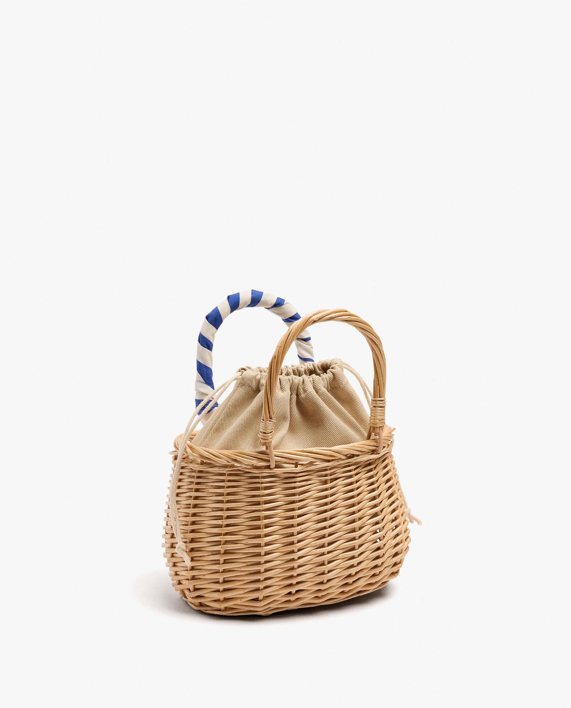Bolso de mano estilo tote de mimbre con cierre de cuerda en liso - Parfois - Azul Azul-2