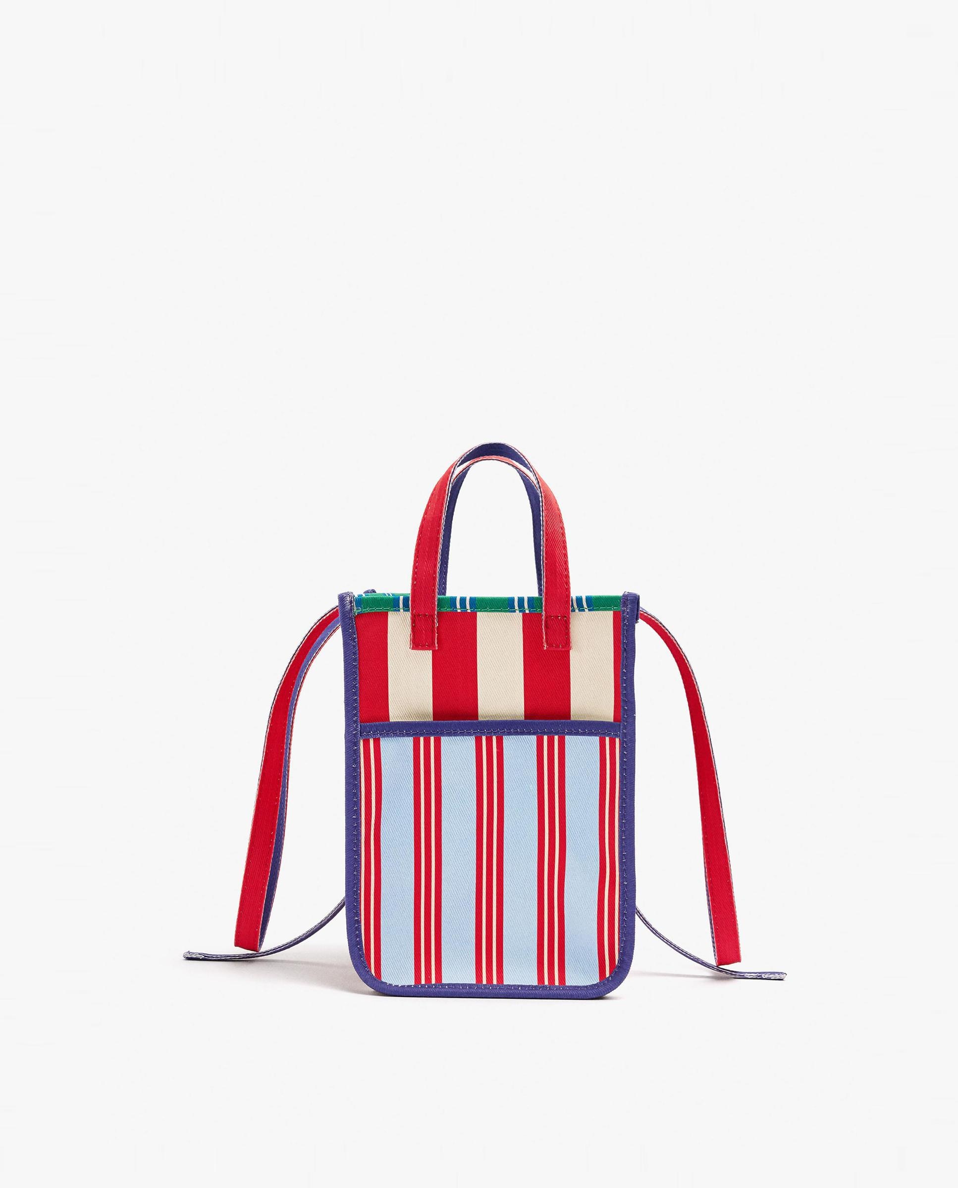 Bolso de mano estilo tote 100% algodón convertible a bandolera con estampado de rayas - Parfois - Multicolor Multicolor-1